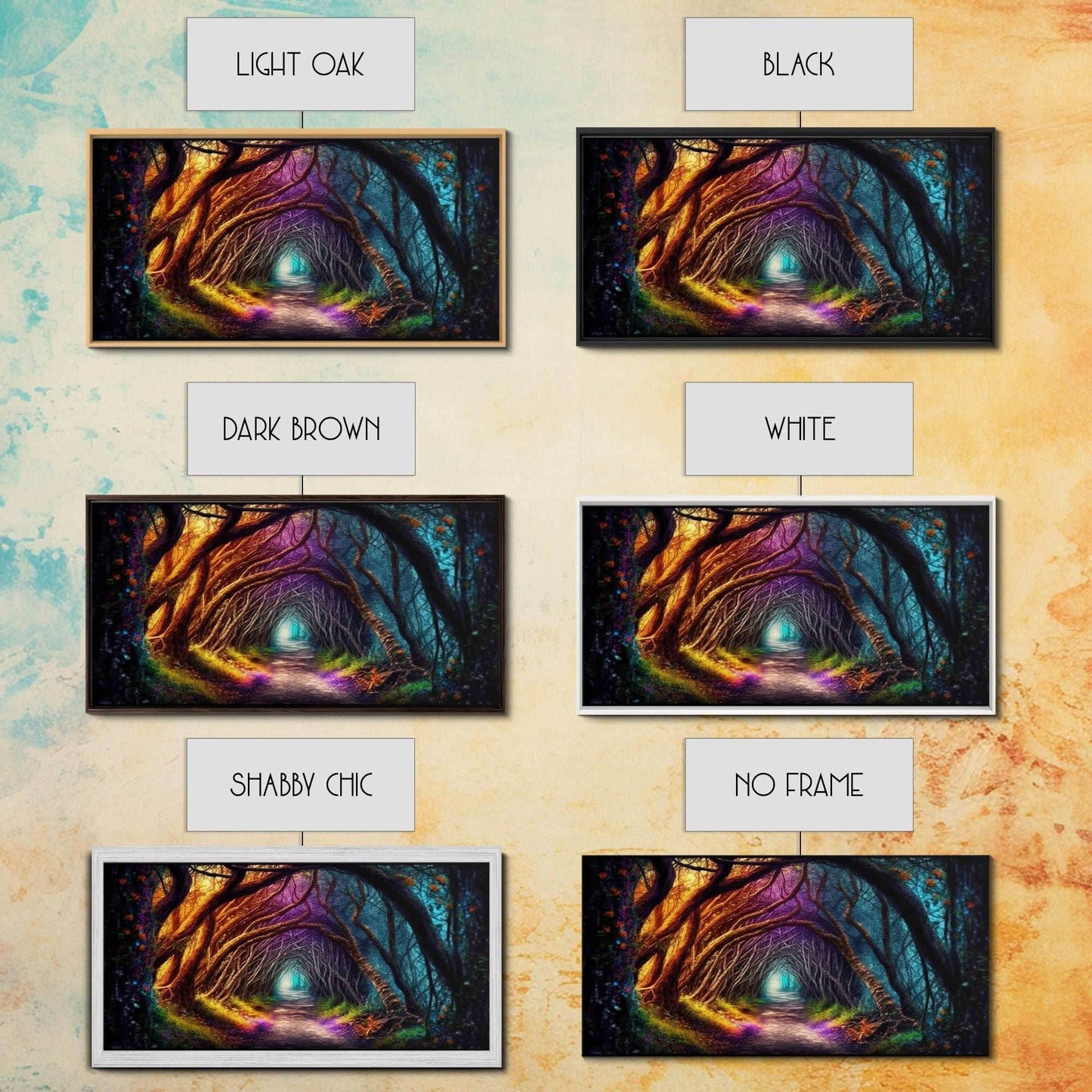 Secret Path, Fantasy Art, Pop Art Forest Landscape, Framed Canvas Print, Colorful Forest Painting, Living Room Art, Glowing Magical Forest - 10x20 Inches / Gallery Wrap Canvas - Ready To Hang