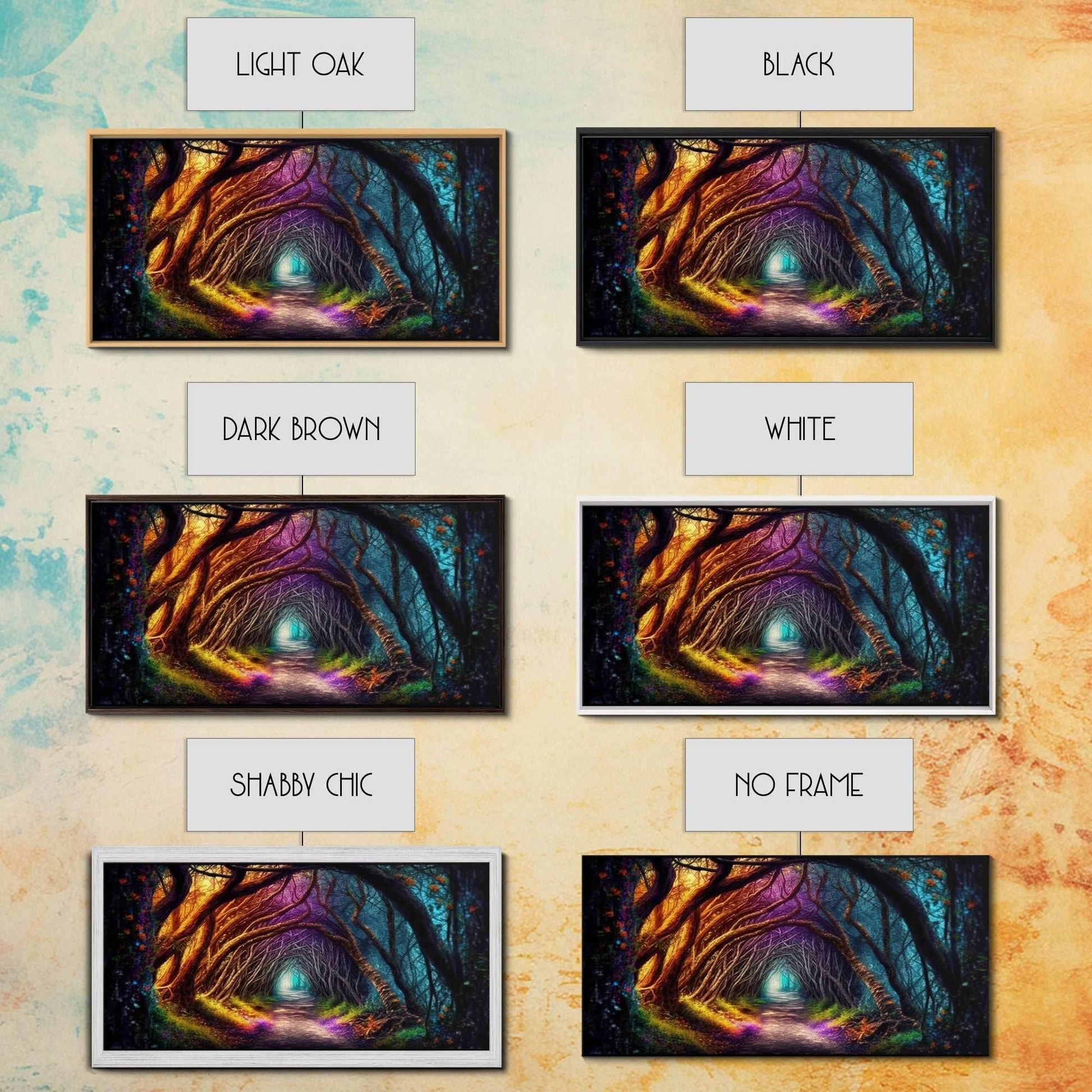 Secret Path, Fantasy Art, Pop Art Forest Landscape, Framed Canvas Print, Colorful Forest Painting, Living Room Art, Glowing Magical Forest - 10x20 Inches / Gallery Wrap Canvas - Ready To Hang