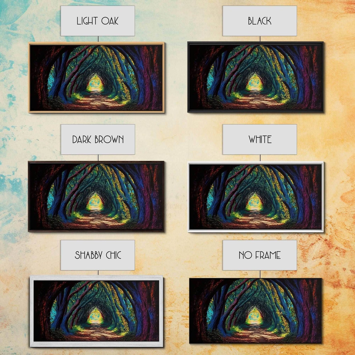 The Path through The Trees, Fantasy Art, Framed Canvas Print, RPG concept Art, Magical glowing forest - 10x20 Inches / Gallery Wrap Canvas - Ready To Hang