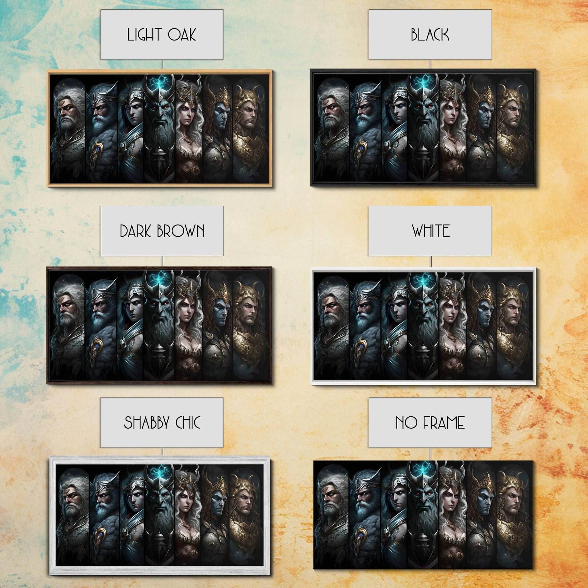 The Æsir, Aesir, Old Norse Gods, Framed Canvas Print, Norse Mythology, Scandinavian Mythology Fantasy Art - 10x20 Inches / Gallery Wrap Canvas - Ready To Hang