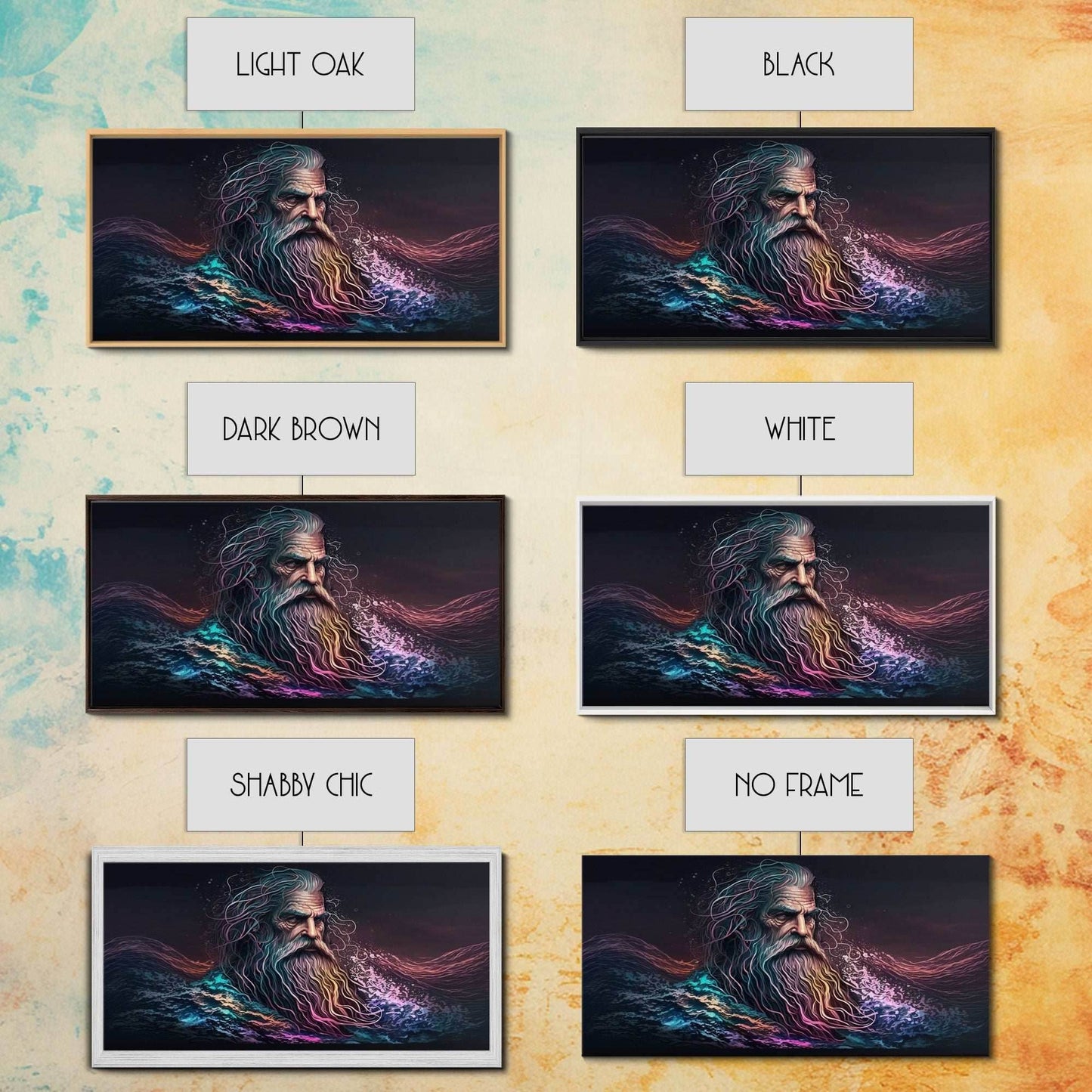 Aegir, God Of The Sea, Framed Canvas Print, Norse Mythology, Norse Art, Living Room Wall Art - 10x20 Inches / Gallery Wrap Canvas - Ready To Hang