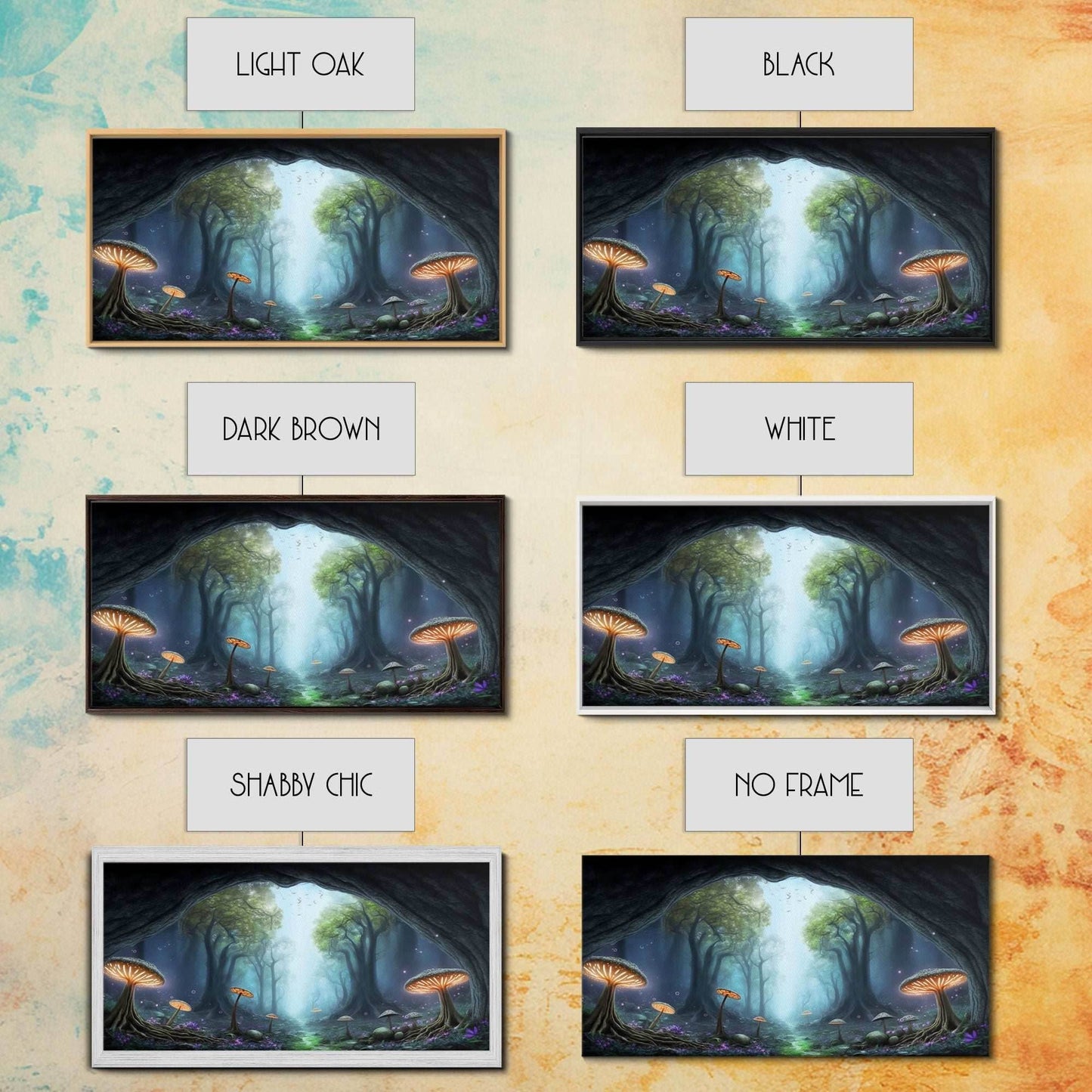 Magical Enchanted Mushroom Forest, Fantasy Art, Framed Canvas Print, Bioluminescent Butterflies in an Enchanted Forest, Glowing Art - 10x20 Inches / Gallery Wrap Canvas - Ready To Hang