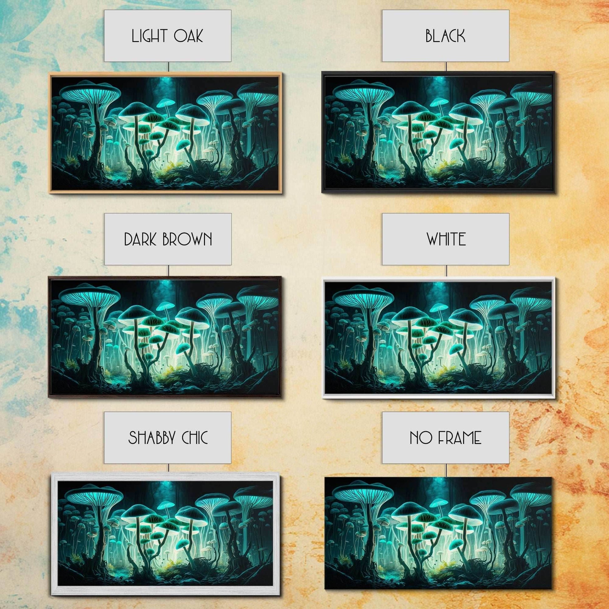 The Forest Floor, Framed Canvas Print, Glowing Mushrooms, Bioluminescent Mushroom Art, Color fantasy wall art - 10x20 Inches / Gallery Wrap Canvas - Ready To Hang