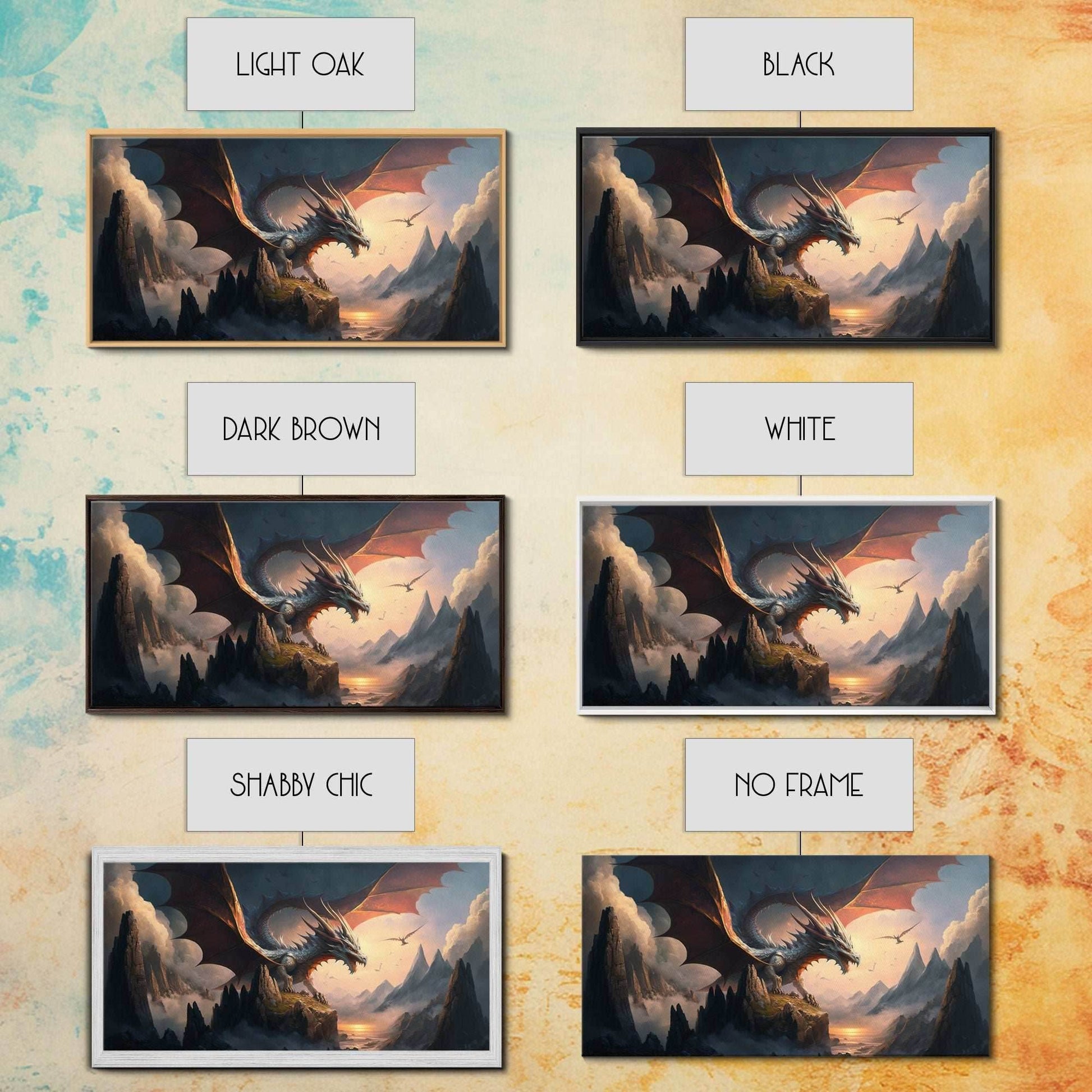 White Dragon on a Mountain Top, Fantasy Art, Framed Canvas Print, Medieval Fantasy Art, Fire breathing dragons - 10x20 Inches / Gallery Wrap Canvas - Ready To Hang