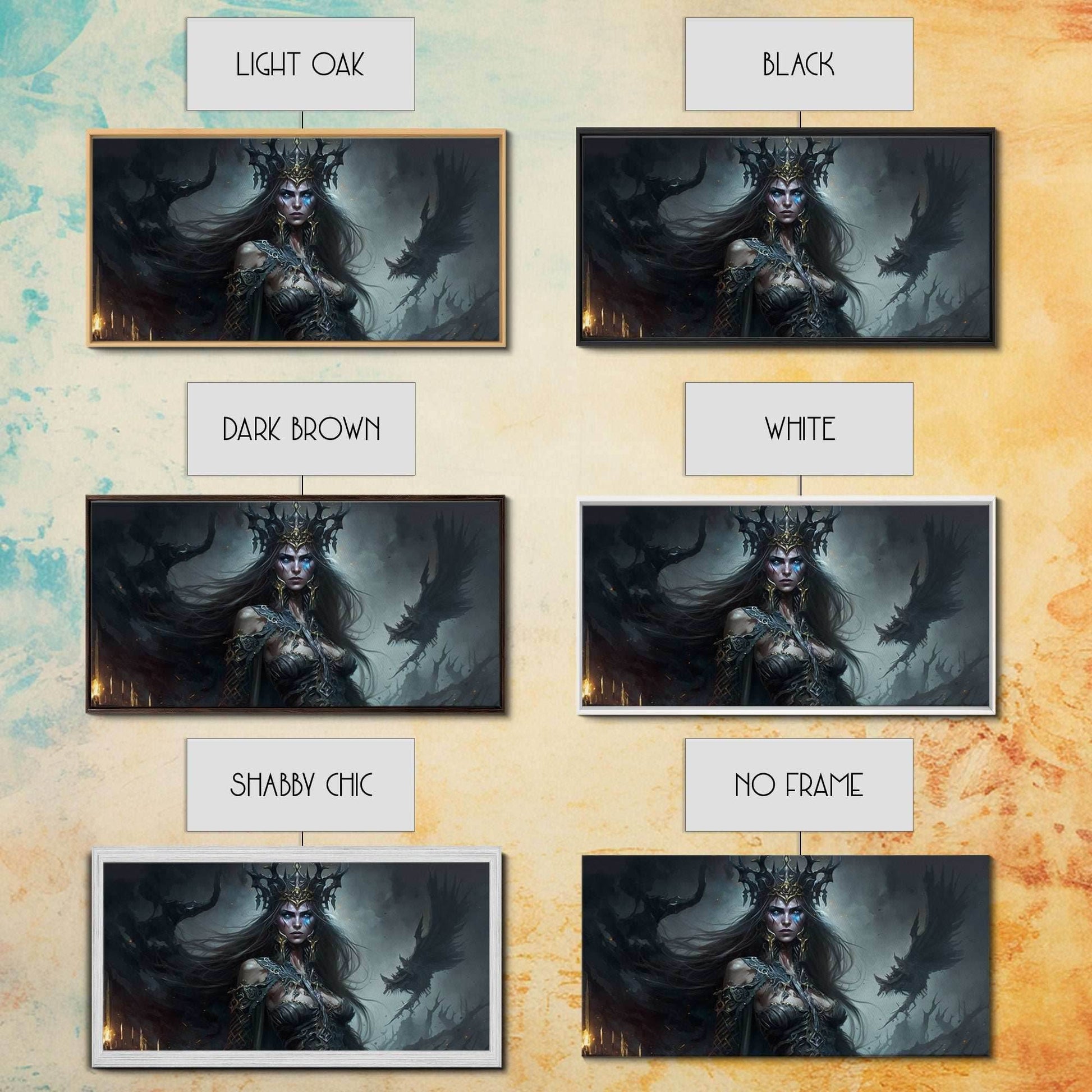 Hel, Goddess of Death, Framed Canvas Print, Norse Mythology Fantasy Art, Framed Canvas Print - 10x20 Inches / Gallery Wrap Canvas - Ready To Hang