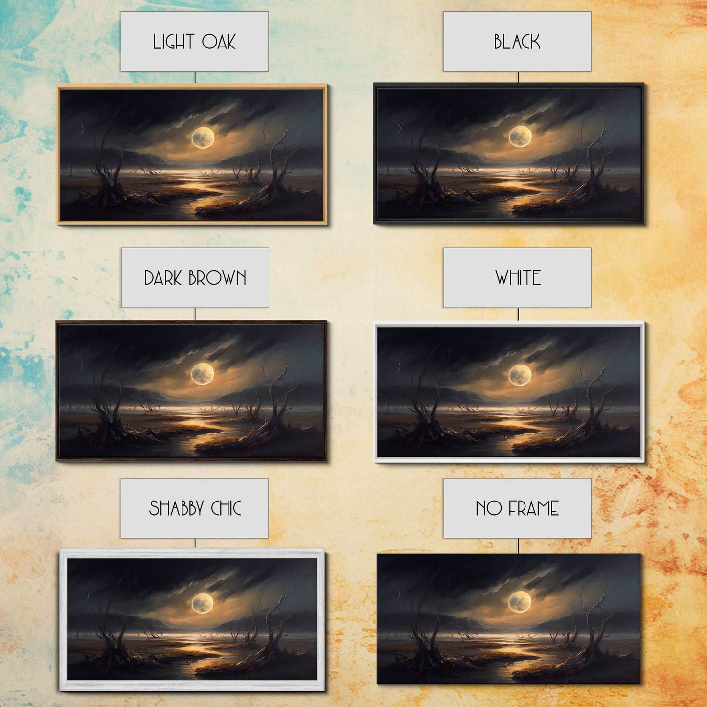 Midnight In The Swamp, Framed Canvas Print, Fantasy Art Canvas, Wall Art, Game Room Art, Full moon - 10x20 Inches / Gallery Wrap Canvas - Ready To Hang