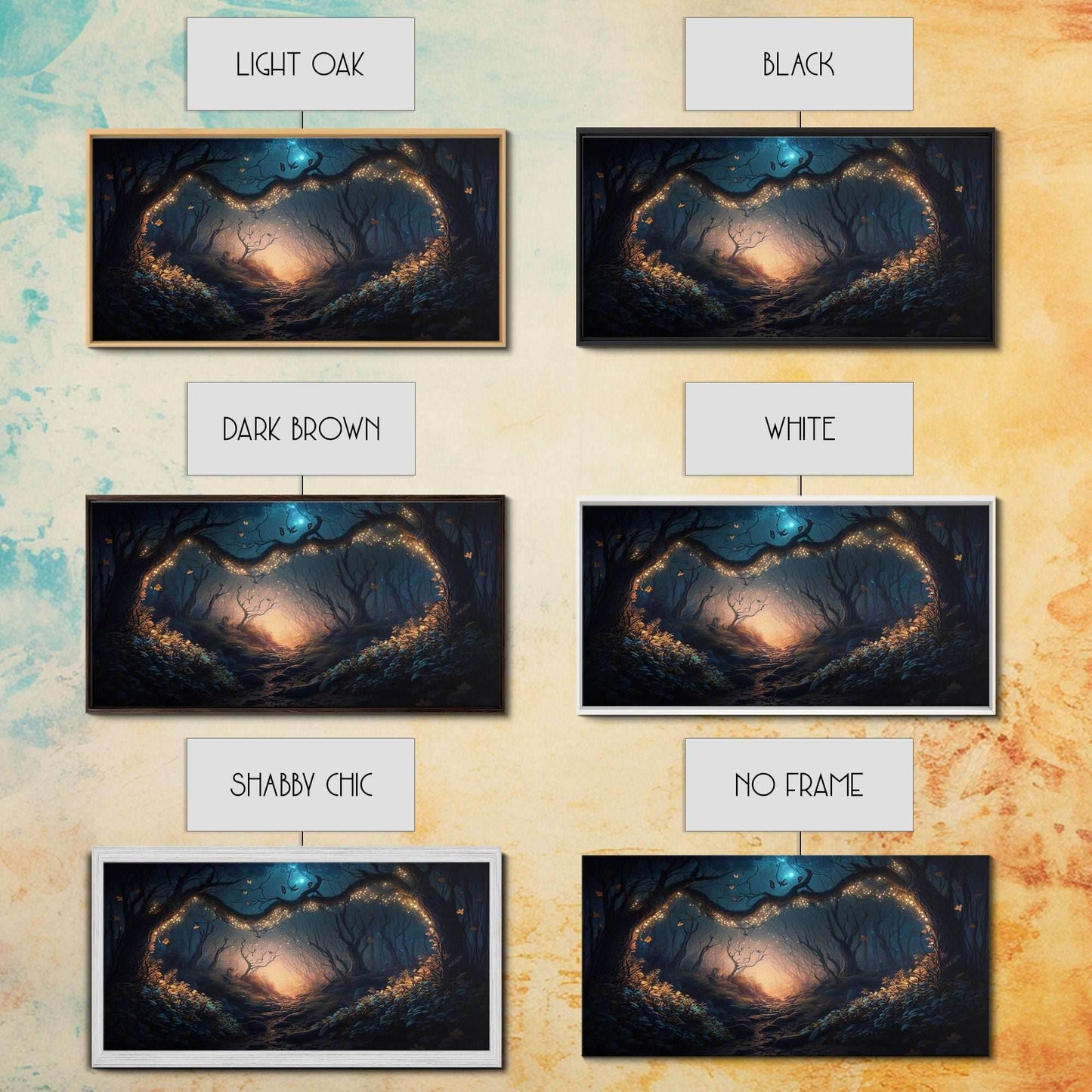 Wreath of Fireflies, Beautiful Fantasy Art, Framed Canvas Print, Moonlit Forest Floor Fantasy Concept Art - 10x20 Inches / Gallery Wrap Canvas - Ready To Hang