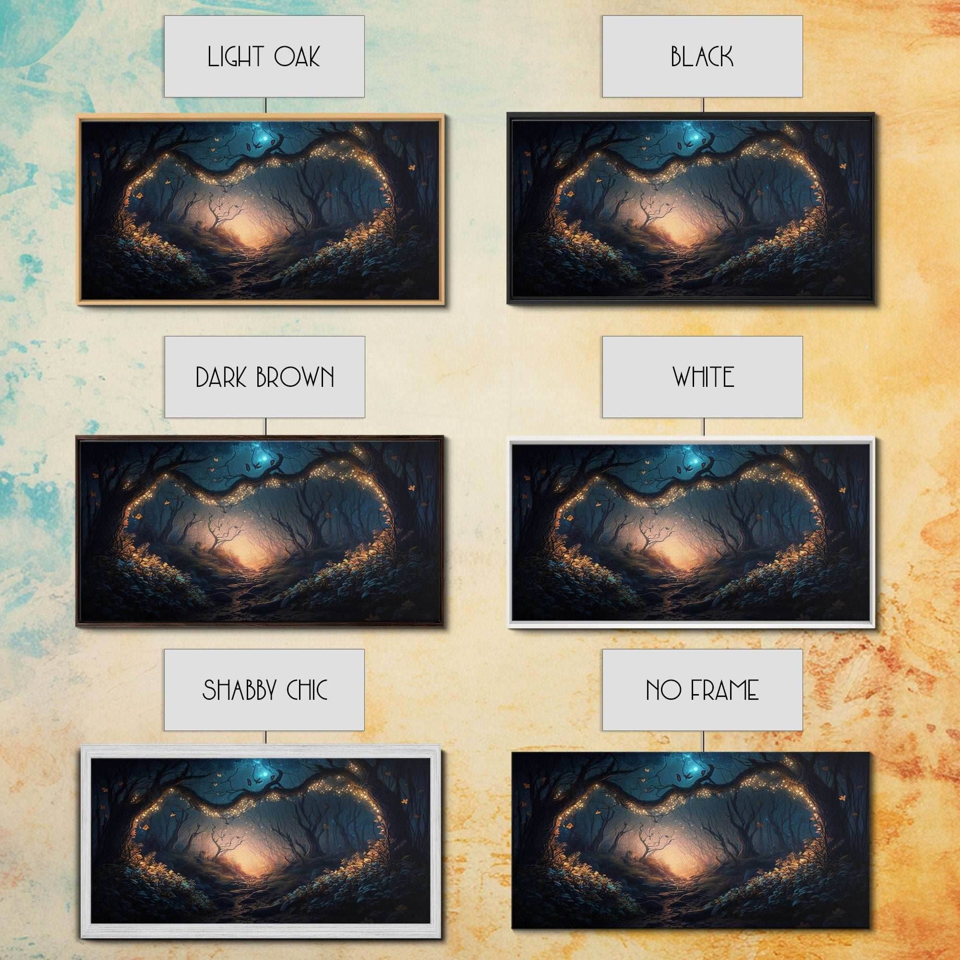 Wreath of Fireflies, Beautiful Fantasy Art, Framed Canvas Print, Moonlit Forest Floor Fantasy Concept Art - 10x20 Inches / Gallery Wrap Canvas - Ready To Hang