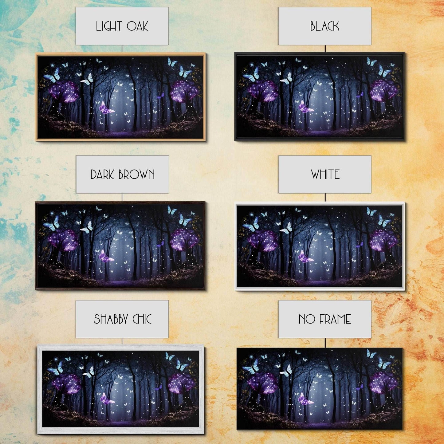 Glowing Butterflies, Framed Canvas Print, Fantasy Decor, High Fantasy Canvas Art, Fairy Forest - 10x20 Inches / Gallery Wrap Canvas - Ready To Hang