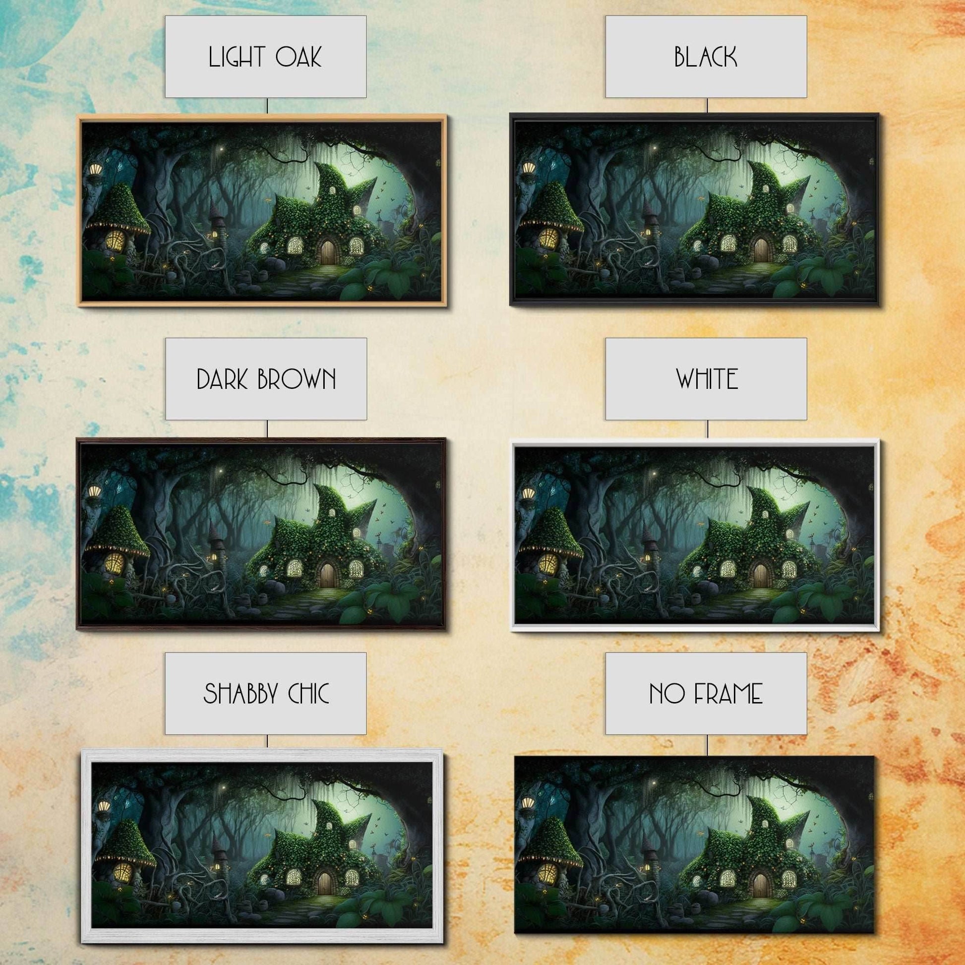 Gnome City, Wall Art, Fantasy Canvas Print, Framed Art, Tiny Gnome Houses On The Forest Floor - 10x20 Inches / Gallery Wrap Canvas - Ready To Hang