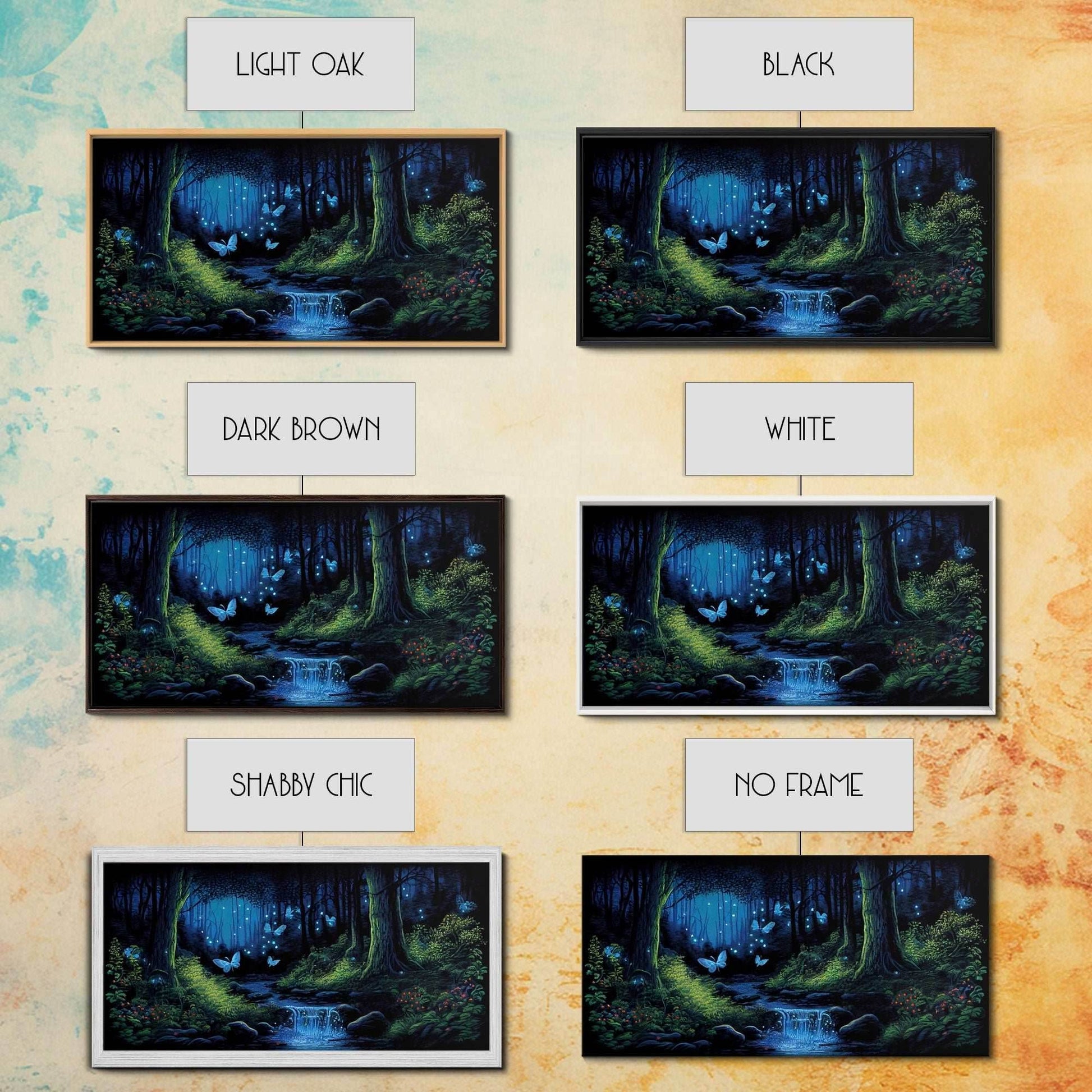 Enchanted Forest Painting, Fantasy Art, Fairy House, Fantasy, Woodland Decor, Woods, Forest, Fairy Forest with Blue Butterflies - 10x20 Inches / Gallery Wrap Canvas - Ready To Hang