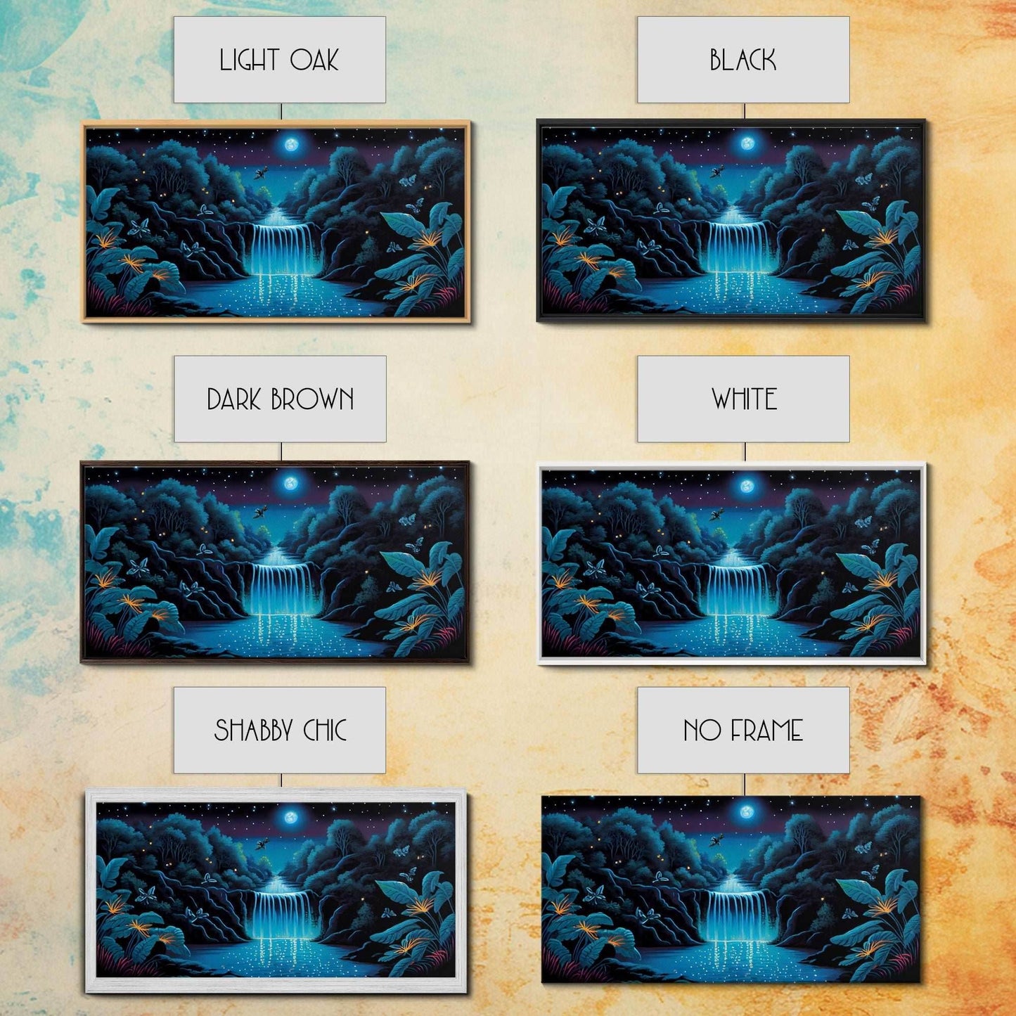 The Secret Waterfall, Enchanted Forest With Painting, Fantasy Art, Fairy House, Fantasy, Woodland Decor, Woods, Forest with Blue Butterflies - 10x20 Inches / Gallery Wrap Canvas - Ready To Hang