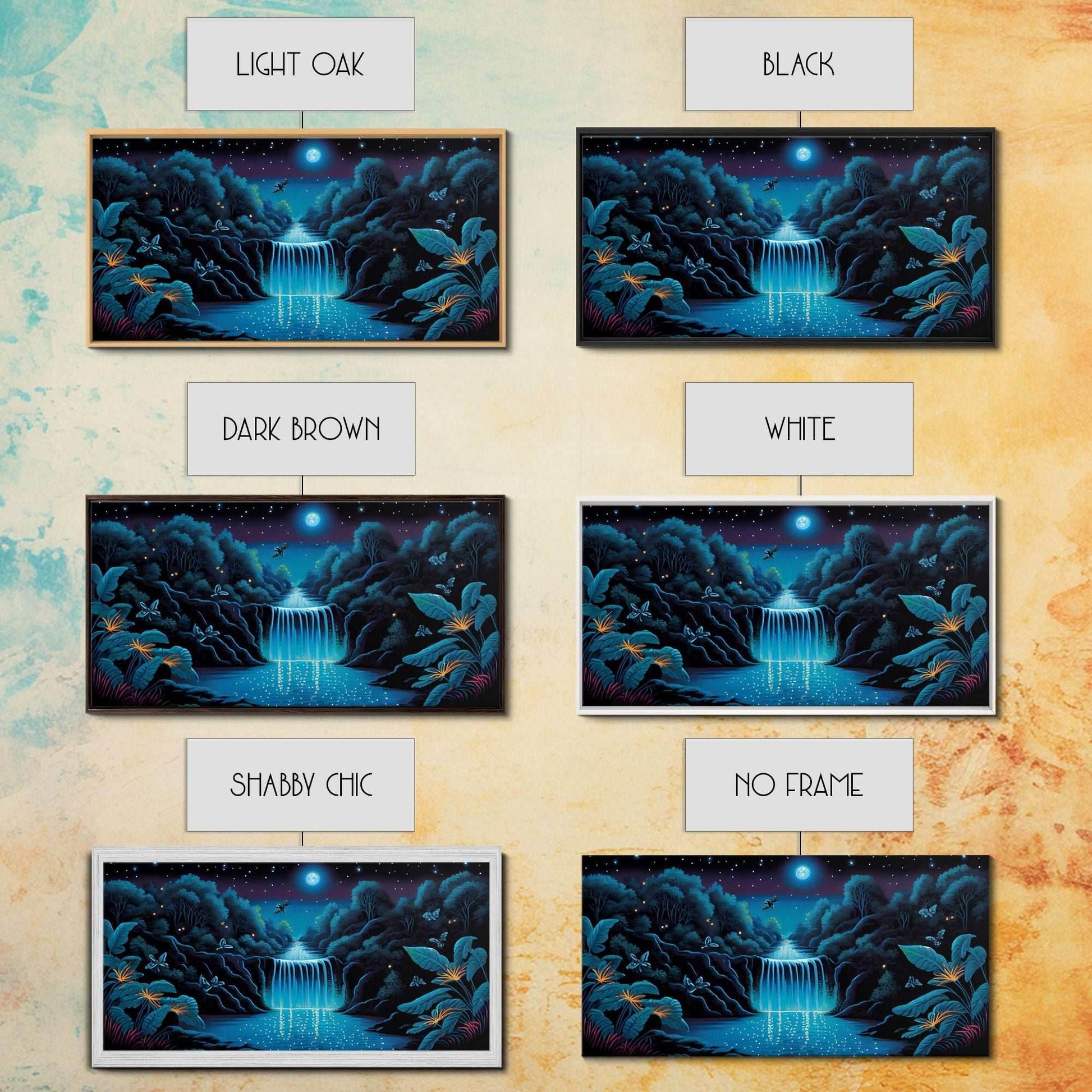 The Secret Waterfall, Enchanted Forest With Painting, Fantasy Art, Fairy House, Fantasy, Woodland Decor, Woods, Forest with Blue Butterflies - 10x20 Inches / Gallery Wrap Canvas - Ready To Hang