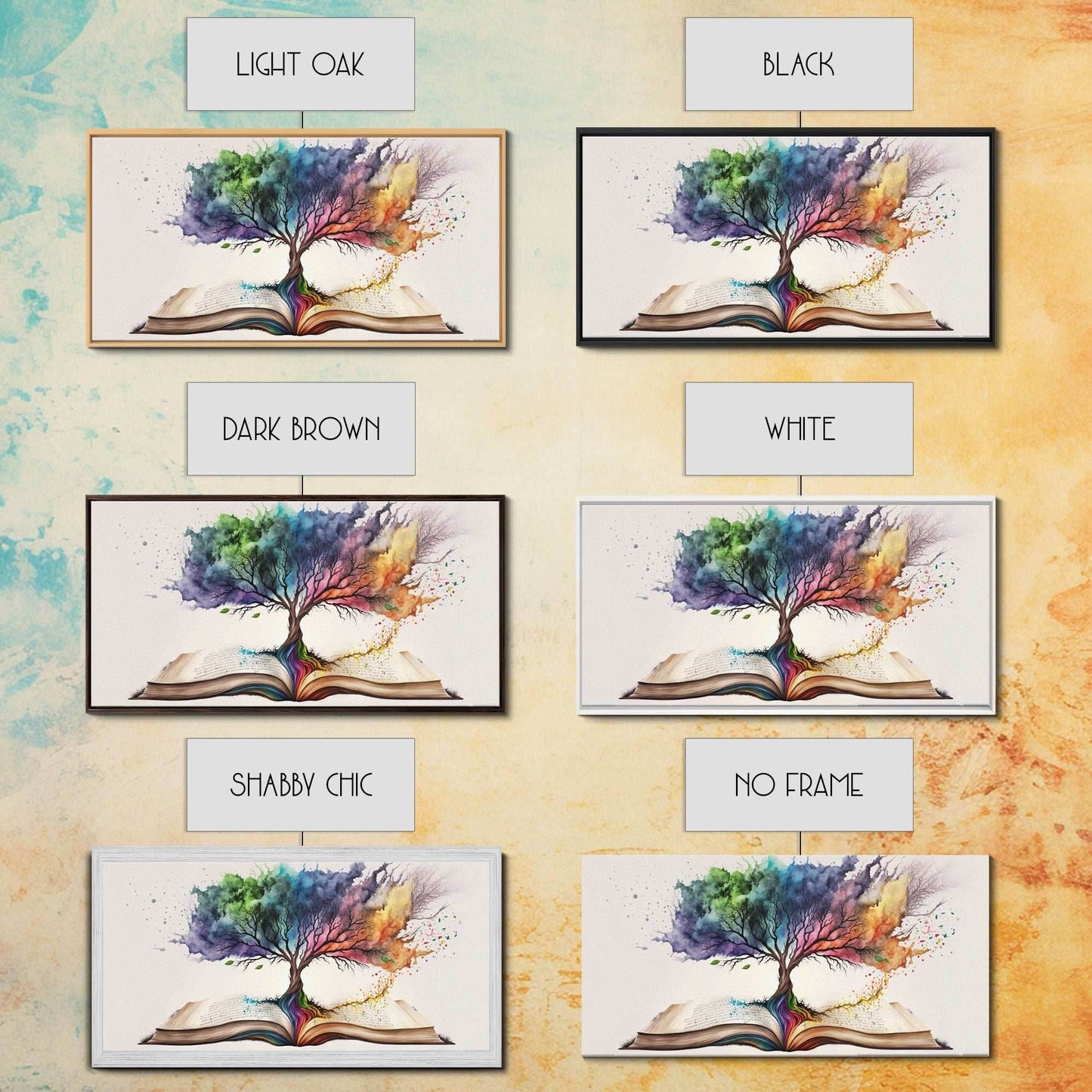 Tree of Knowledge, Framed Wall Art, Canvas Print, Watercolor, Huge Wall Art, Gift, Living Room Art, Fantasy Decor - 10x20 Inches / Gallery Wrap Canvas - Ready To Hang