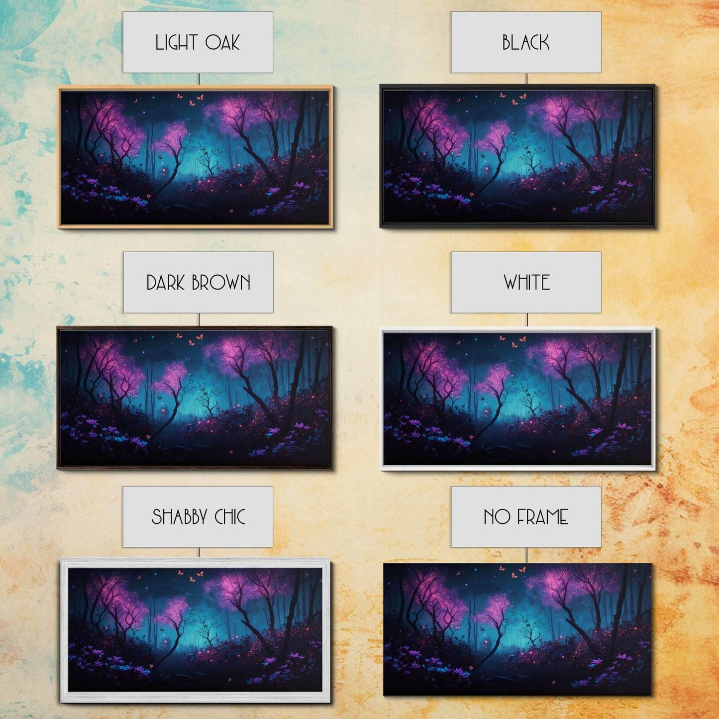 Beautiful forest canvas print Fantasy forest wall art Forest Painting, Framed Art, Glowing Butterflies - 10x20 Inches / Gallery Wrap Canvas - Ready To Hang