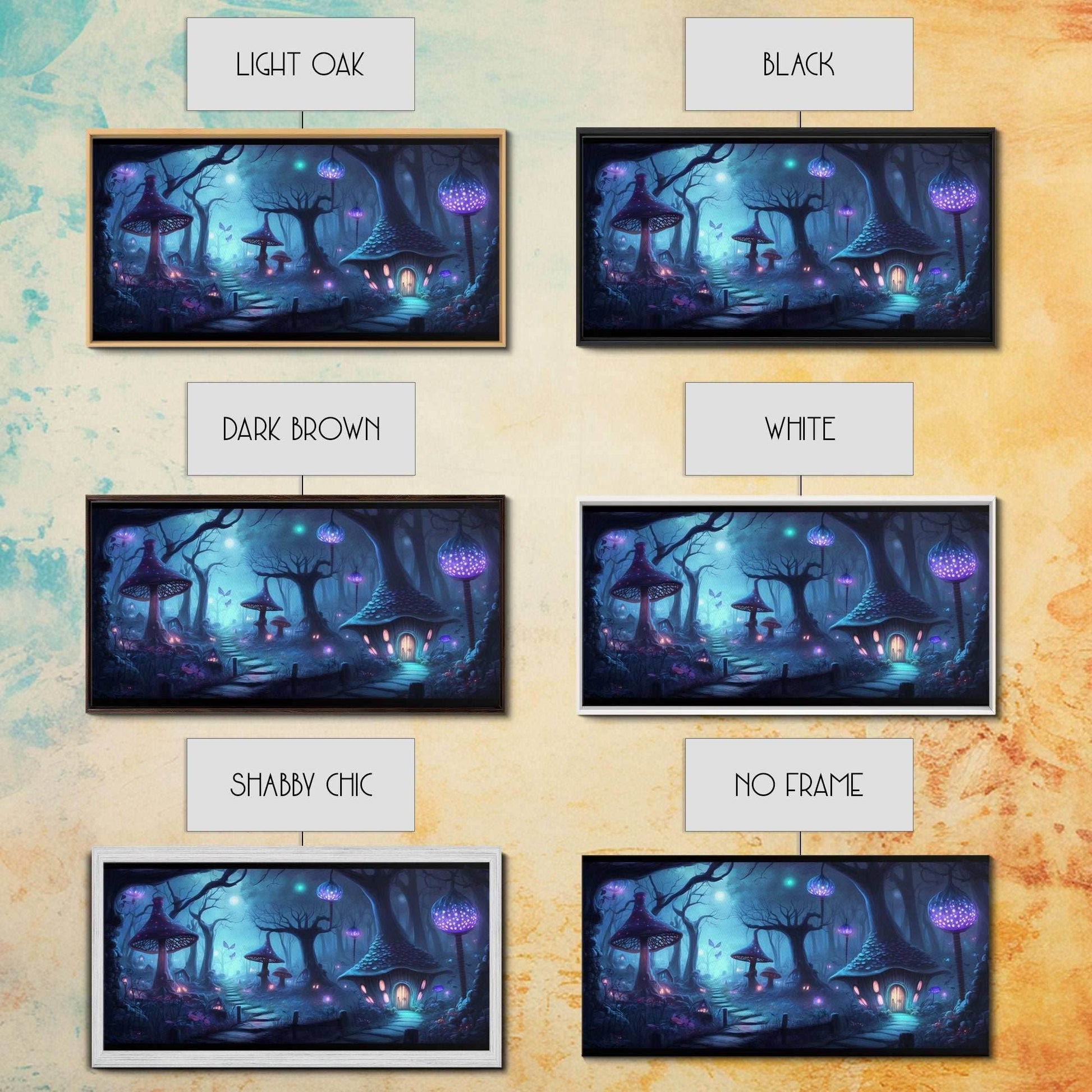 Magical Mushroom Fantasy Forest Wall Art, Framed Canvas Print, Game Room Art, Fantasy Decor - 10x20 Inches / Gallery Wrap Canvas - Ready To Hang