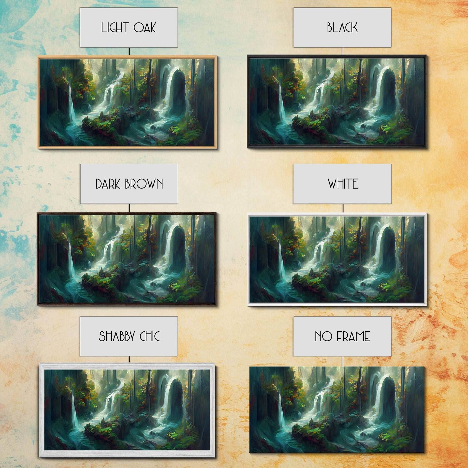 Waterfall wall art, canvas print, giclee, fantasy wall art, water color, nature wall decor, water landscape art, serenity art - 10x20 Inches / Gallery Wrap Canvas - Ready To Hang