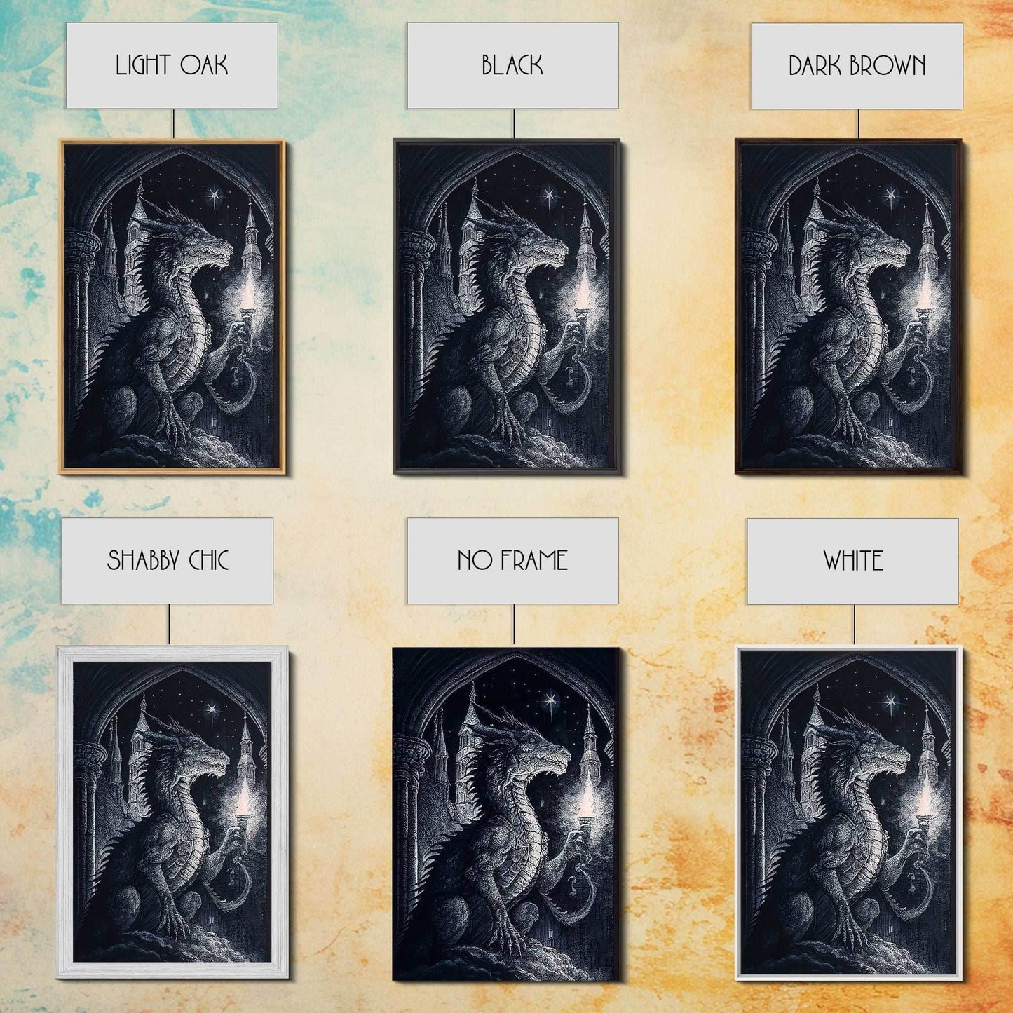 Black and white fantasy dragon, framed canvas print - 8x12 Inches / Gallery Wrap Canvas - Ready To Hang