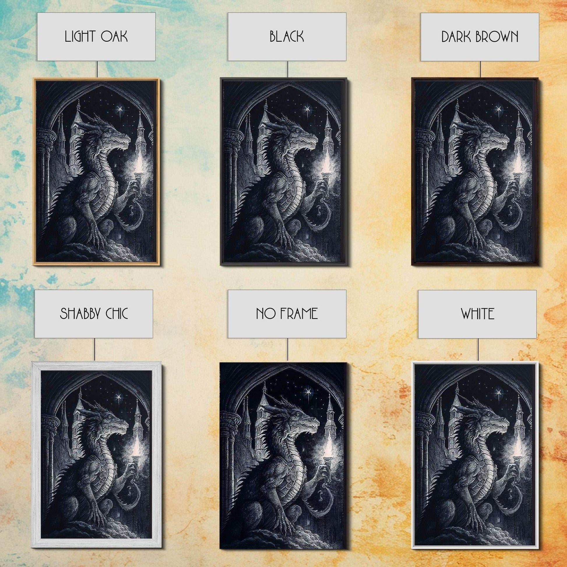 Black and white fantasy dragon, framed canvas print - 8x12 Inches / Gallery Wrap Canvas - Ready To Hang