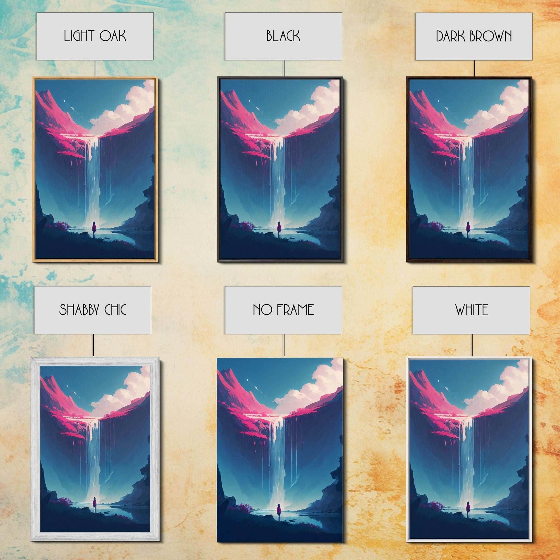 Mystical Fantasy Waterfall Purple Blue Wall Art Canvas Print - Vibrant Colorful Nature Scene Artwork - 8x12 Inches / Gallery Wrap Canvas - Ready To Hang