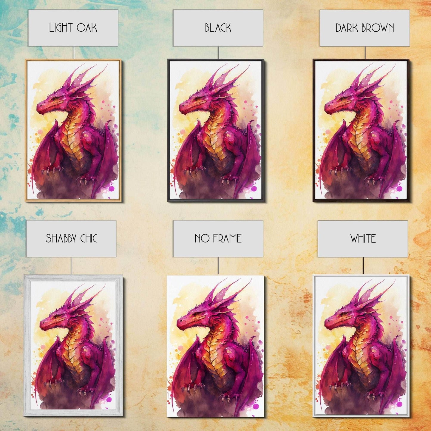 Magenta Purple Watercolor Dragon Fantasy Fine Art Print, Wall Decor, Wall Poster, Wall Art Print - 8x12 Inches / Gallery Wrap Canvas - Ready To Hang