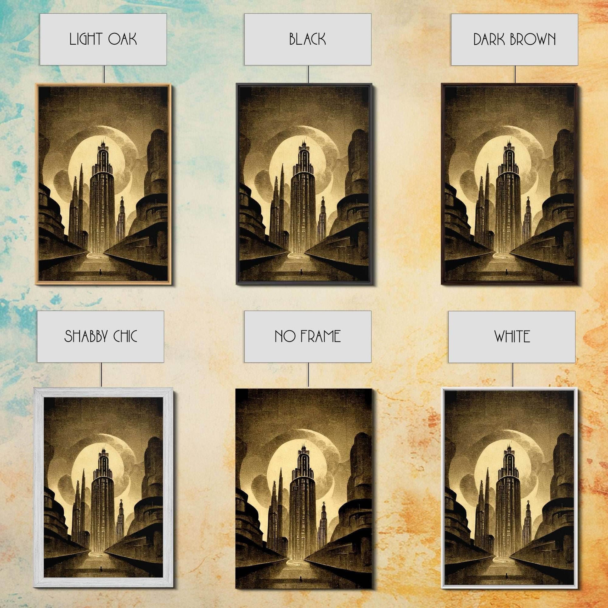 Dystopian Metropolis Art Deco Canvas Print, City Skyline, Fantasy Art, Art Deco Living Room Art, ready to hang wall art - 8x12 Inches / Gallery Wrap Canvas - Ready To Hang