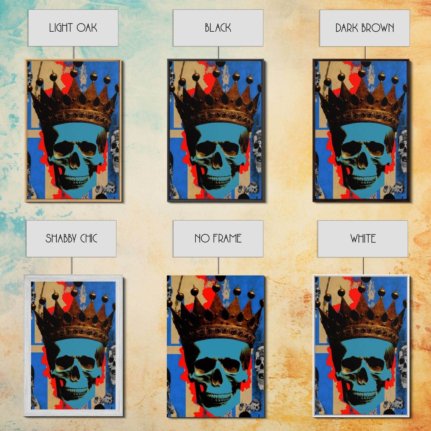 Skull With The Gold Crown, Framed Canvas Print, Unique Fantasy Undead Wall Art - 8x12 Inches / Gallery Wrap Canvas - Ready To Hang