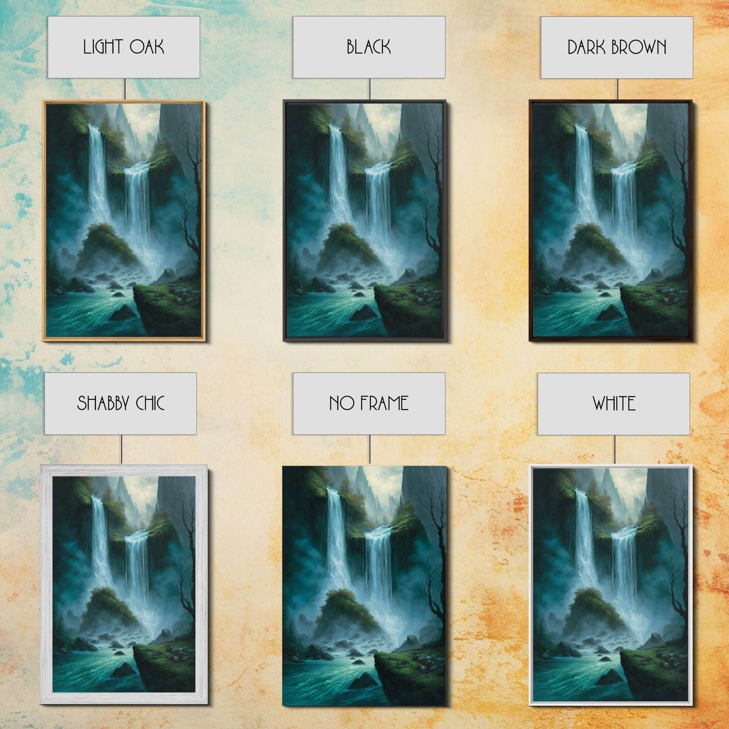 Fantasy Waterfall Oil Painting Canvas Print, Framed Canvas Art, Living Room Wall Decoration - 8x12 Inches / Gallery Wrap Canvas - Ready To Hang