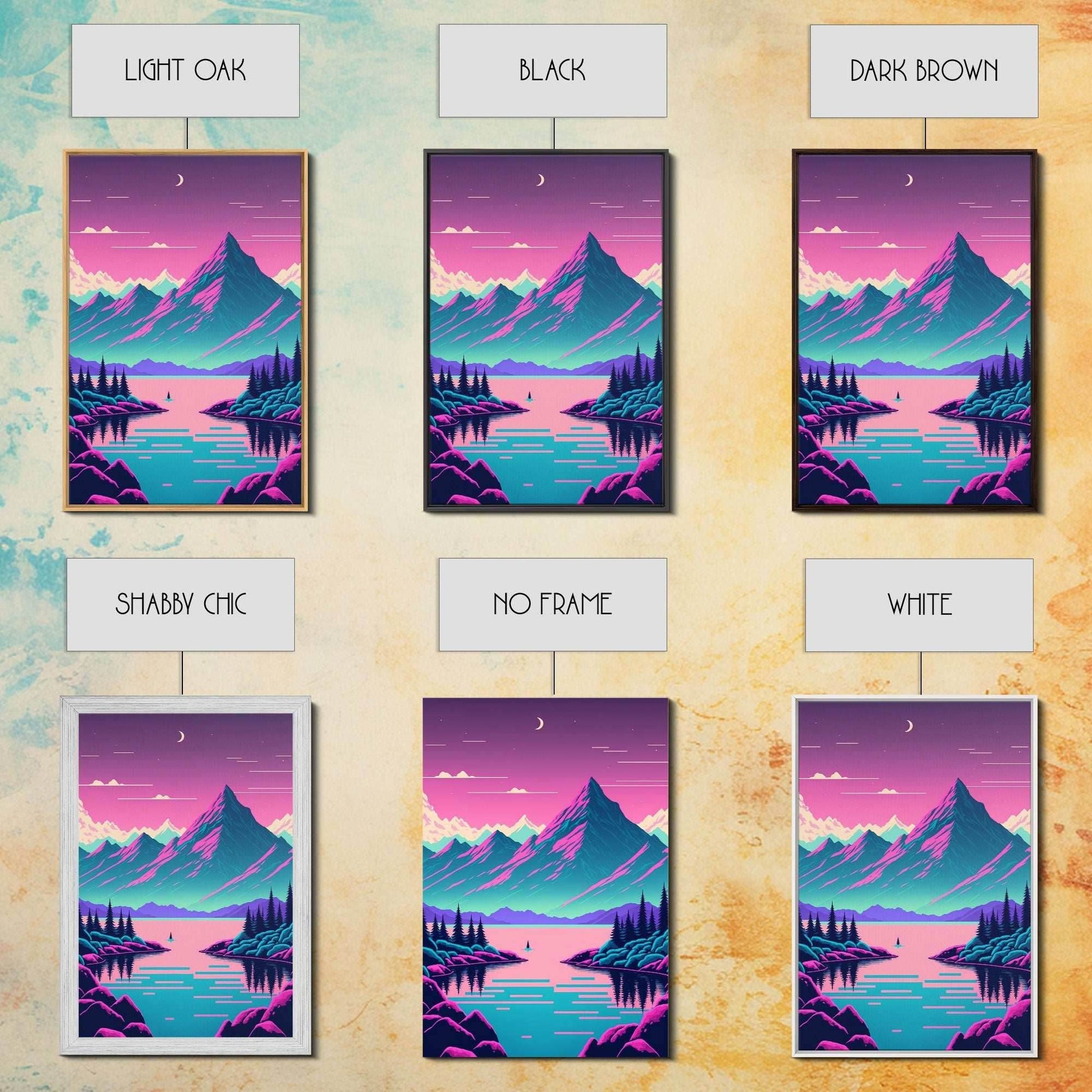 Pink and Purple Fantasy Mountain Art, Framed Canvas Print, Pacific Northwest Inspired Fantasy Art, Pop Art - 8x12 Inches / Gallery Wrap Canvas - Ready To Hang