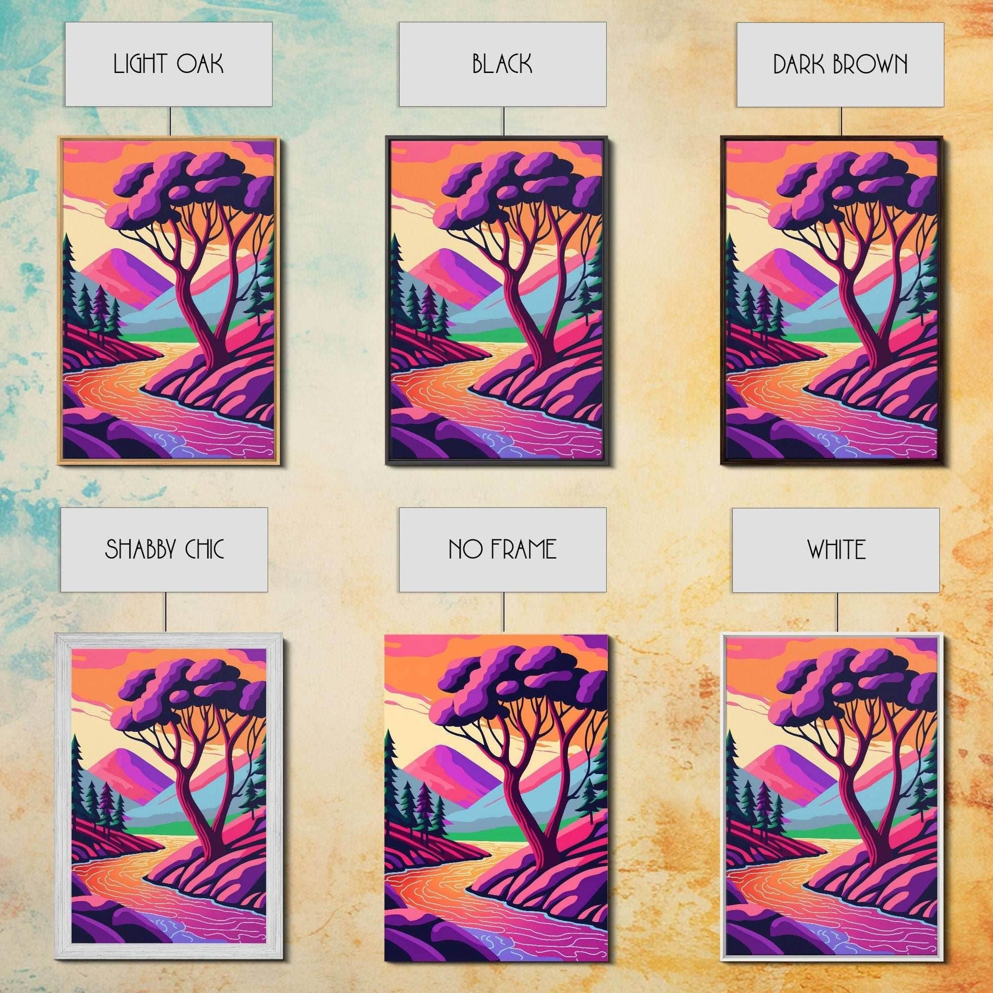 Surrealist Pop Art, Pink Fantasy Landscape Art, Framed Canvas Print - 8x12 Inches / Gallery Wrap Canvas - Ready To Hang