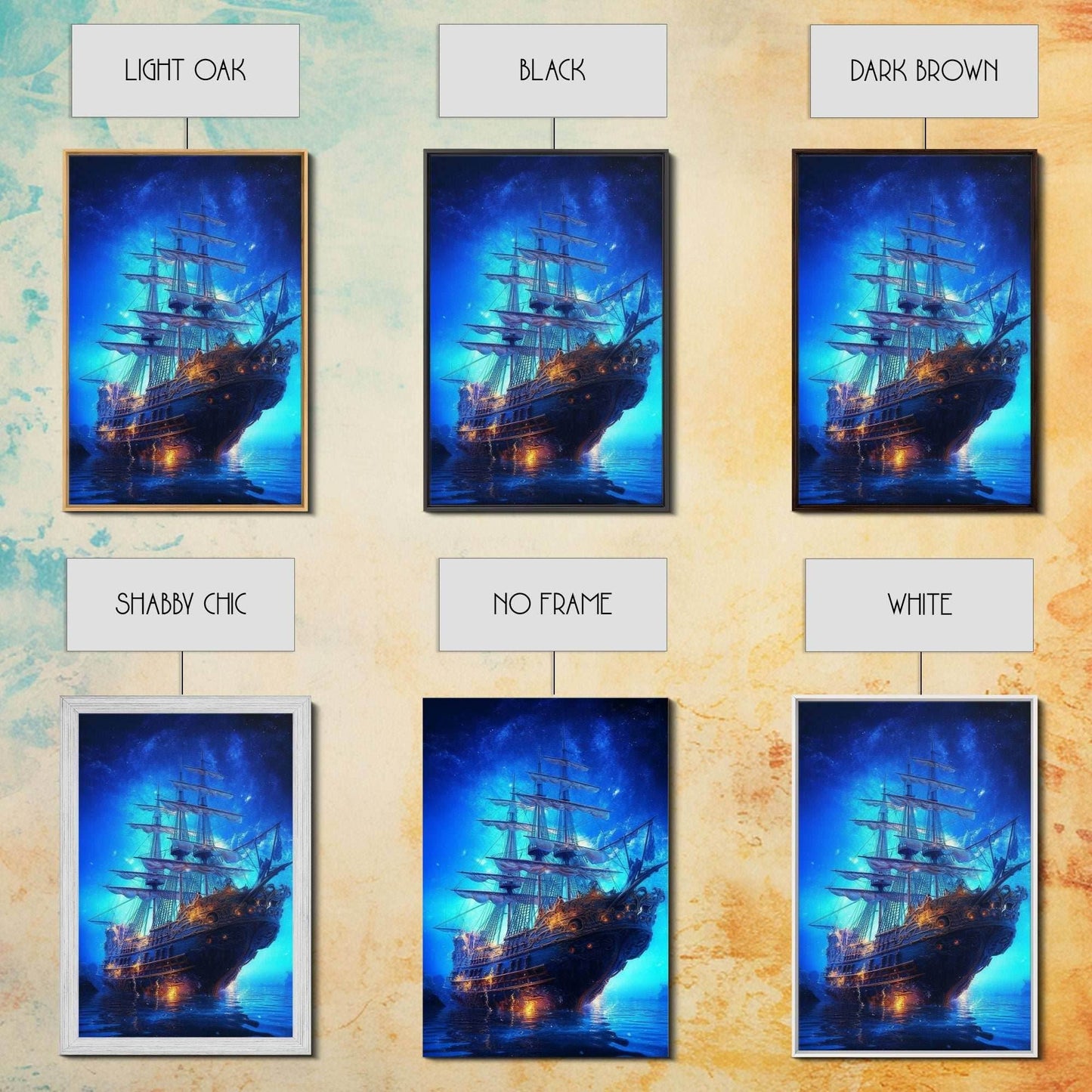 Haunted Pirate Ghost Ship Under The Night Sky, Framed Canvas Print, Fantasy Wall Art, Wall Decor, Pirate Wal Art, Gift For Him, Kid's Room - 8x12 Inches / Gallery Wrap Canvas - Ready To Hang