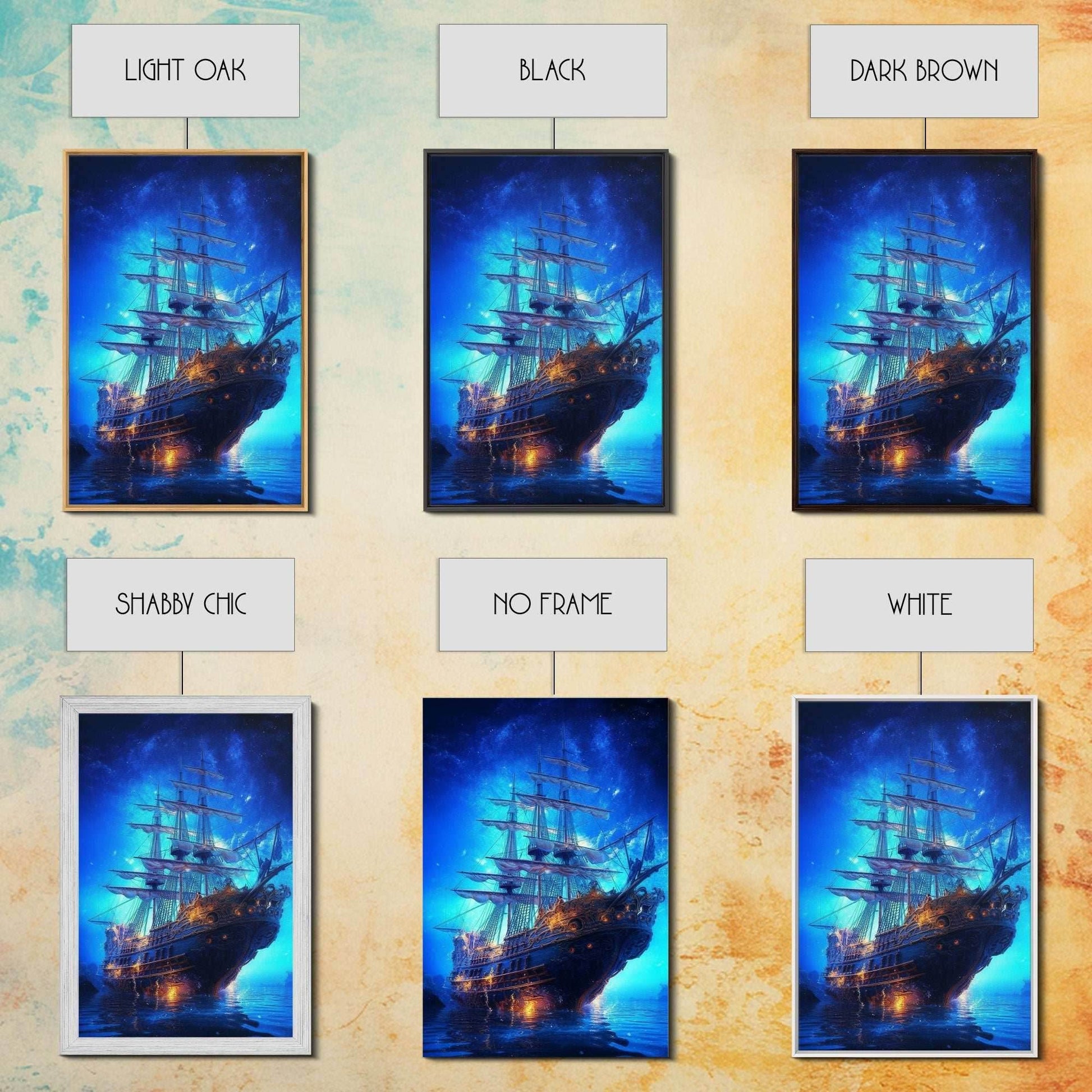 Haunted Pirate Ghost Ship Under The Night Sky, Framed Canvas Print, Fantasy Wall Art, Wall Decor, Pirate Wal Art, Gift For Him, Kid's Room - 8x12 Inches / Gallery Wrap Canvas - Ready To Hang