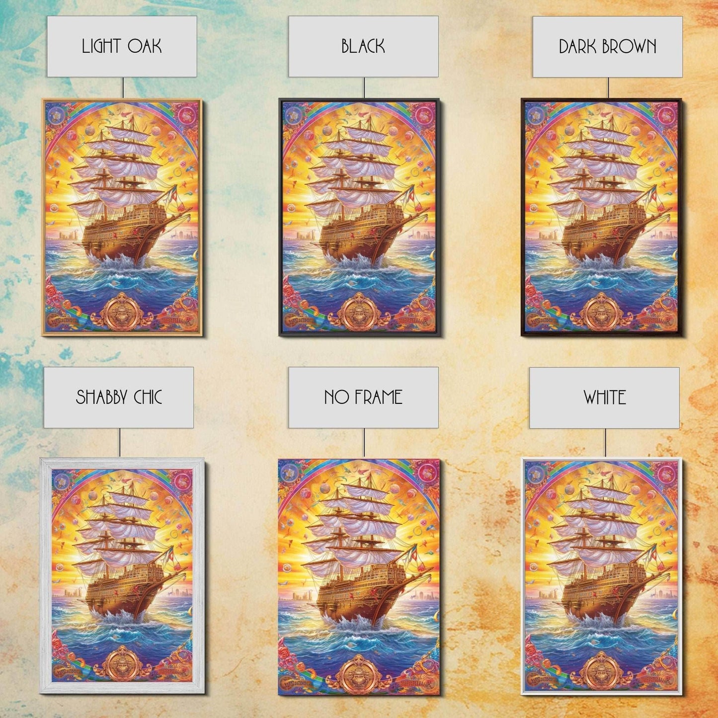 Filigree Pirate Ship Plaque Art, Framed Canvas Print, Fantasy Wall Art, Wall Decor, Pirate Wal Art, Gift For Him, Kid's Room - 8x12 Inches / Gallery Wrap Canvas - Ready To Hang