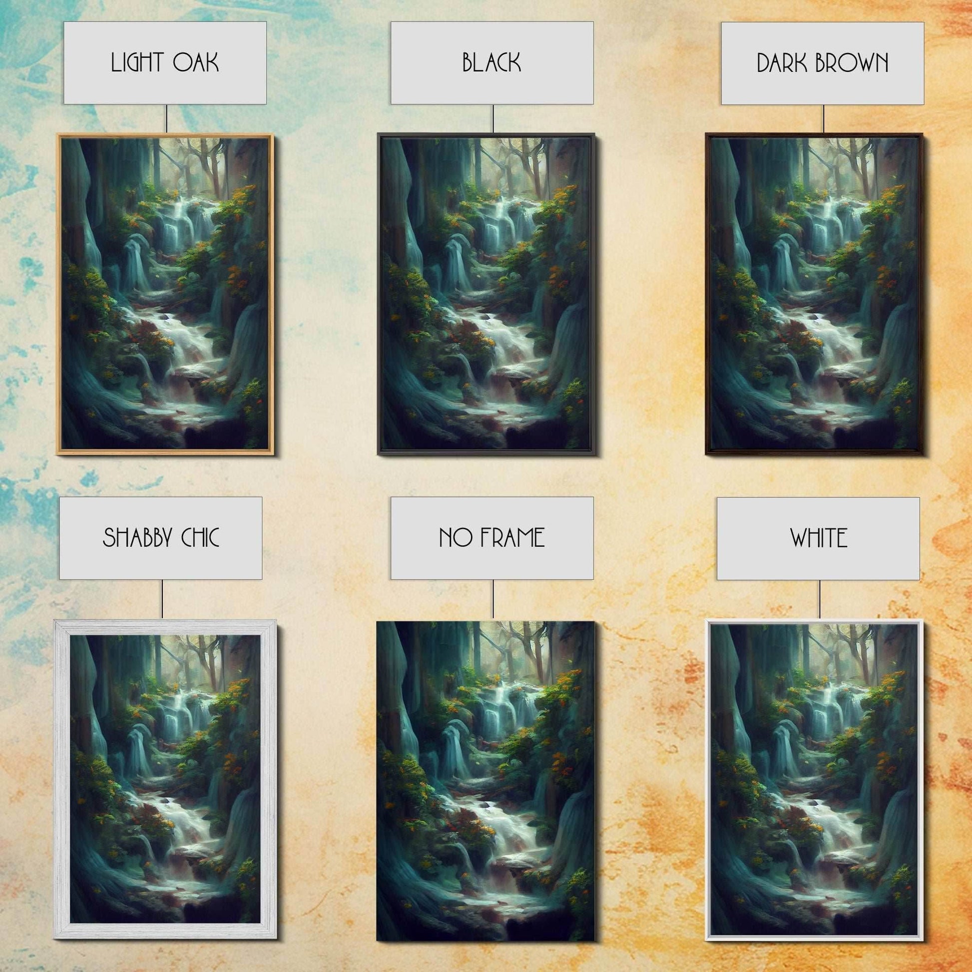 Waterfall painting canvas print, fantasy wall art, watercolor print, high fantasy, nature landscape wall art for living room - 8x12 Inches / Gallery Wrap Canvas - Ready To Hang