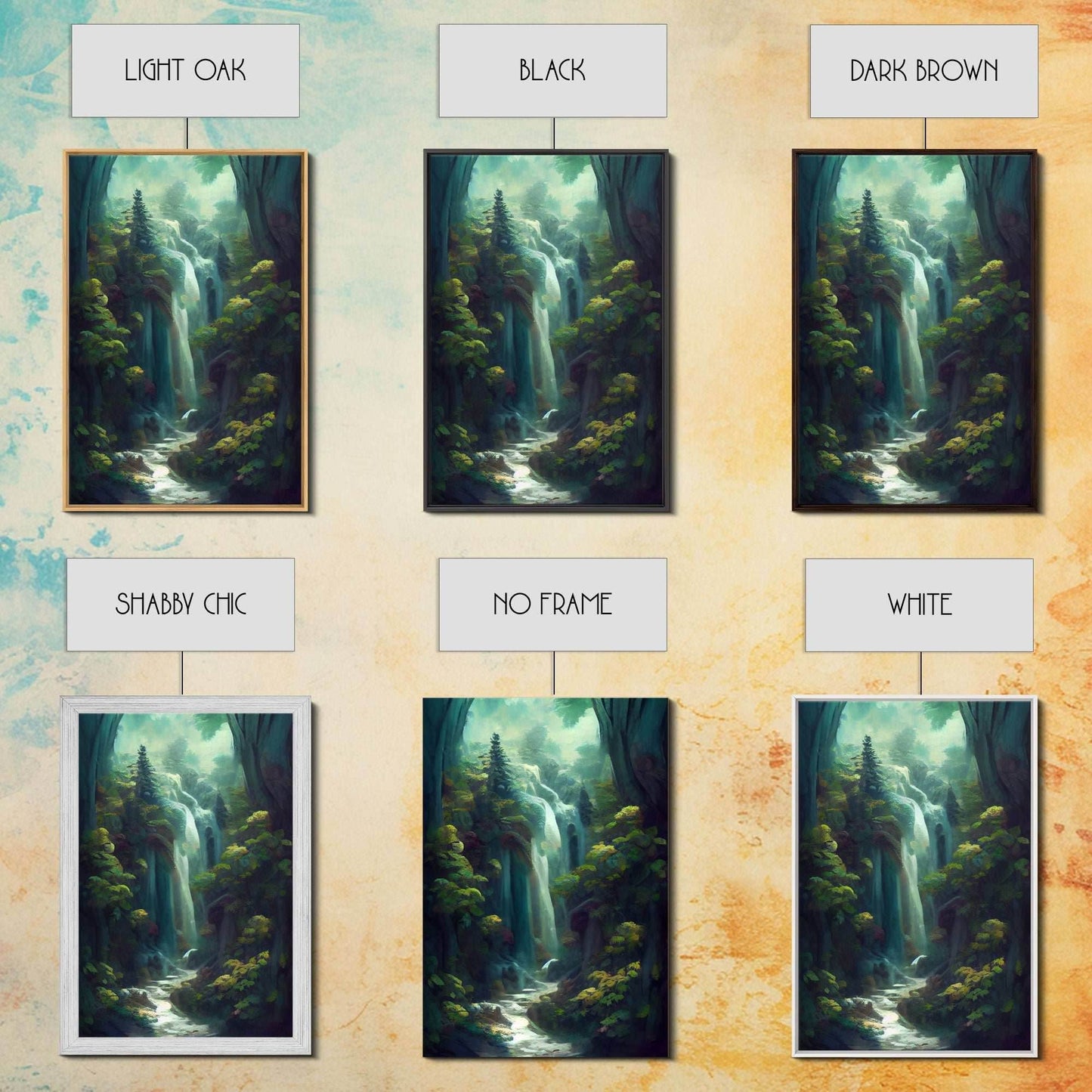 Waterfall canvas print, fantasy wall art, watercolor print, high fantasy, nature landscape living room wall art - 8x12 Inches / Gallery Wrap Canvas - Ready To Hang