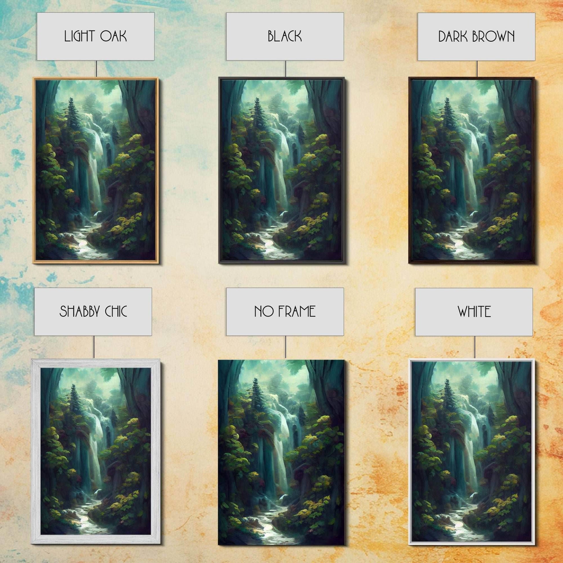 Waterfall canvas print, fantasy wall art, watercolor print, high fantasy, nature landscape living room wall art - 8x12 Inches / Gallery Wrap Canvas - Ready To Hang