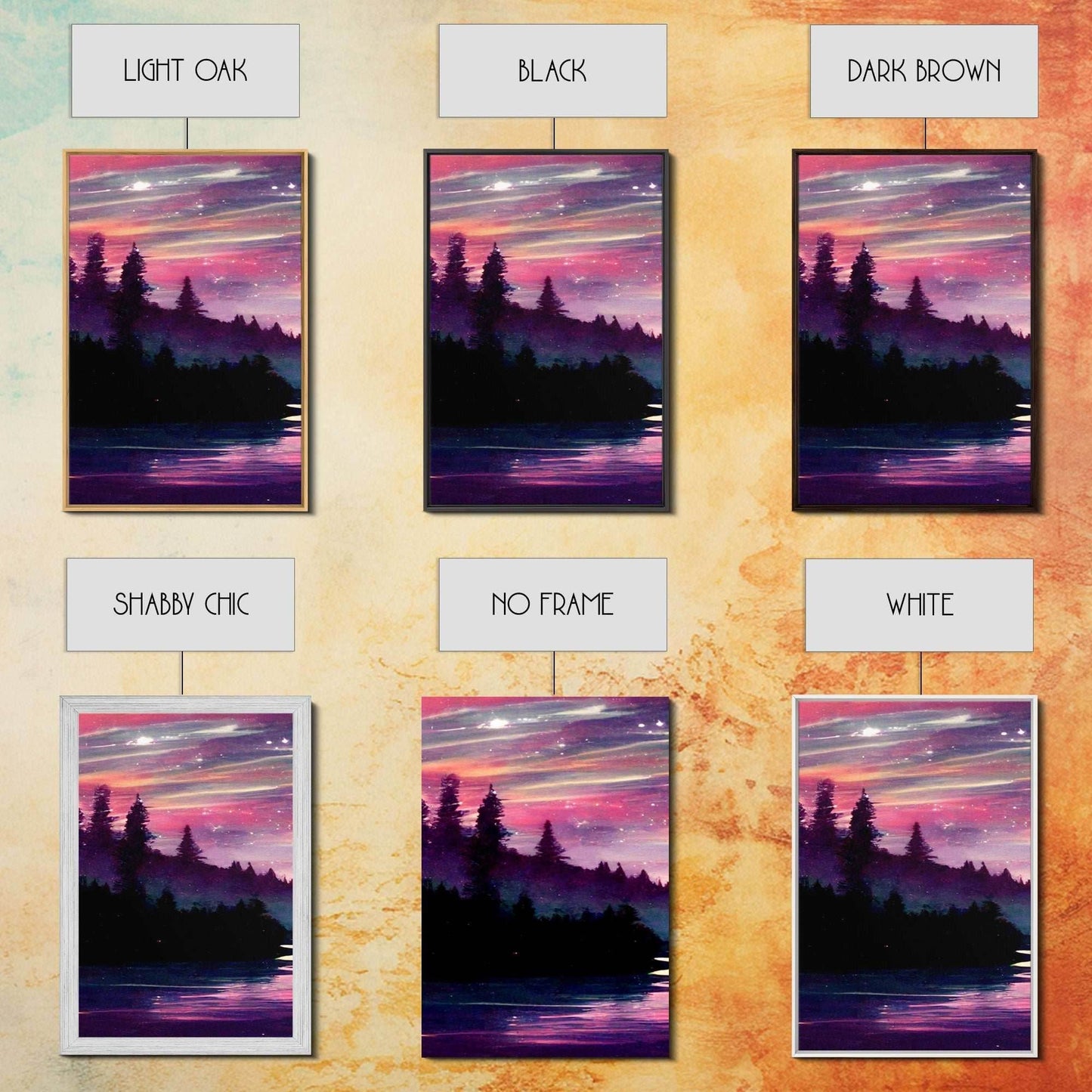 Starry Night Magical Forest Fantasy Landscape, 3 Piece Wall Art, Ready To Hang Canvas Print, Cool Living Room Wall Art Decor - 8x12 In. - 3 Pieces / Stretched Canvas