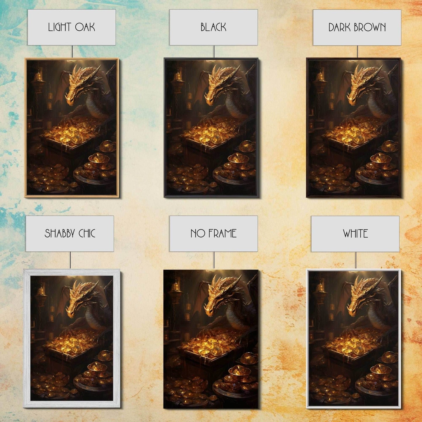 Dragon Art, Fantasy Art, Treasure Chest, Canvas Print, Wall Hanging, Portrait Art, Video Game Art, Nerdy Home Decor, Gift For Friend - 8x12 Inches / Gallery Wrap Canvas - Ready To Hang