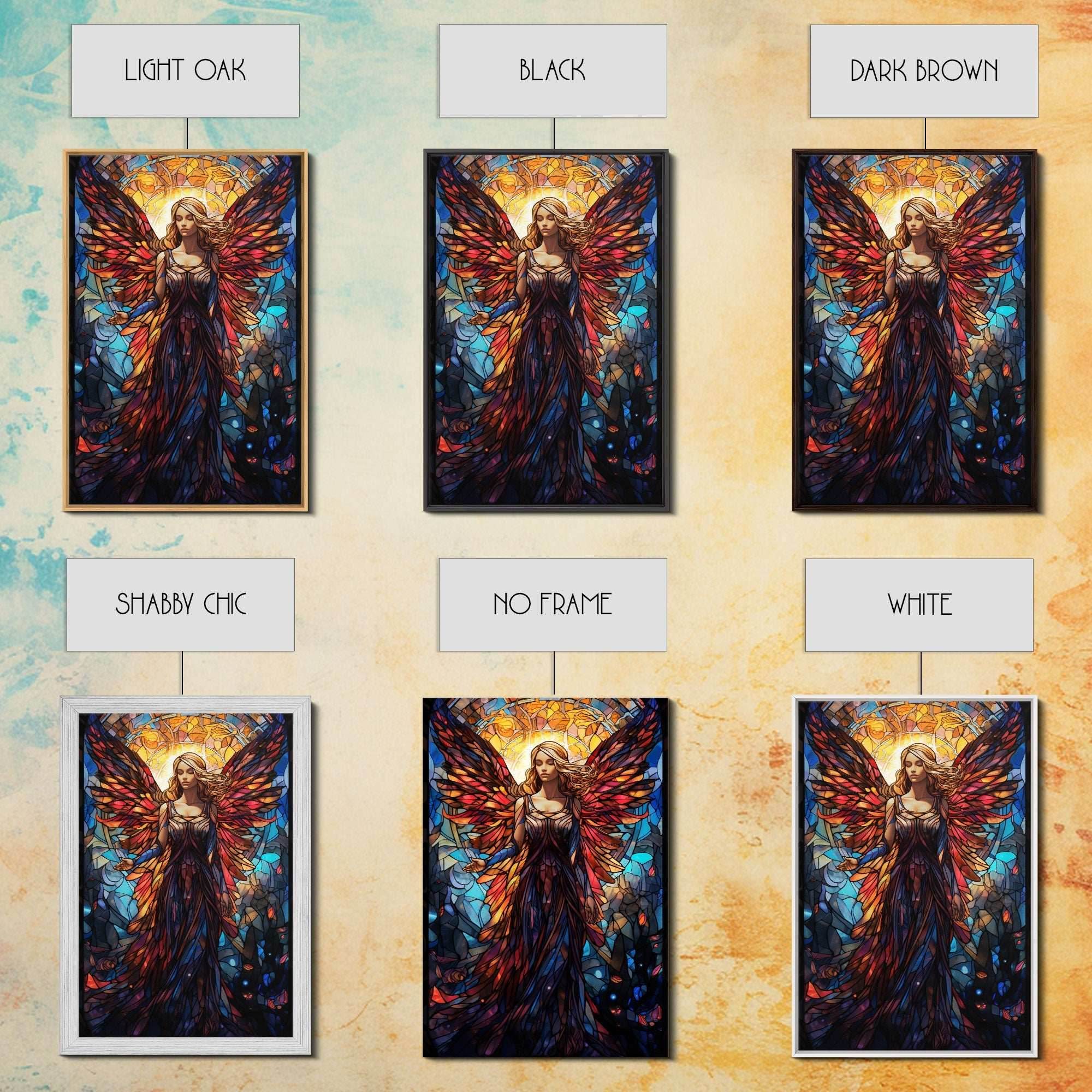 Angel, Fantasy Art, Angel Wings, Canvas Print, Wall Hanging, Portrait Art, Stained Glass Art, Housewarming Gift, Bedroom Teen Girl Art - 8x12 Inches / Gallery Wrap Canvas - Ready To Hang