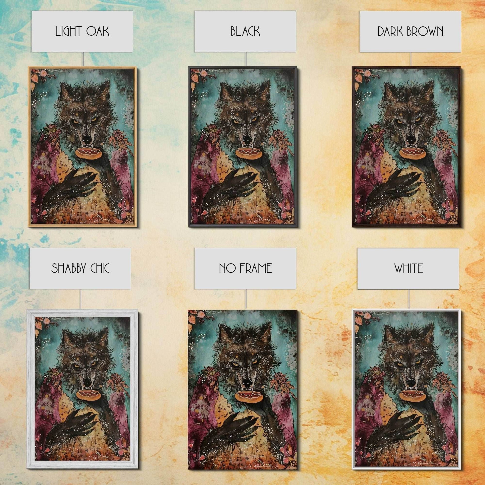 Halloween Werewolf Holding Hotdog, Framed Canvas Print, Wall Art, Home Decor, Spooky Artwork, Fantasy Decor, Halloween Decor - 8x12 Inches / Gallery Wrap Canvas - Ready To Hang