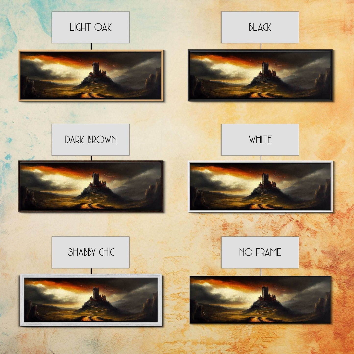 Panoramic Dark Fantasy Wall Art, Framed Canvas, Wood Frame Art, The Dark Castle Oil Painting Fantasy Decor, DND Art - 10x30 Inches / Gallery Wrap Canvas - Ready To Hang