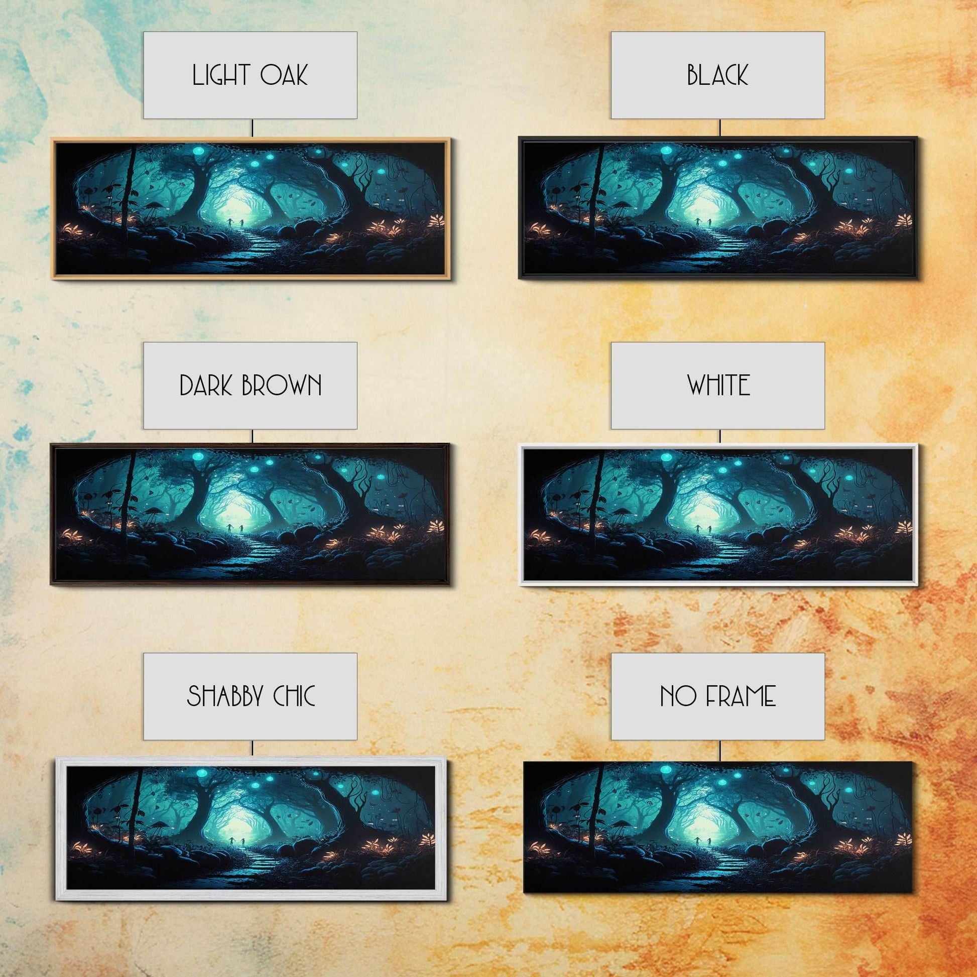 The mycelium Networrk, Fantasy Art, Framed Canvas Print, Bioluminescent Fantasy Forest At Night, Blue Glowing Ambience Art - 10x30 Inches / Gallery Wrap Canvas - Ready To Hang