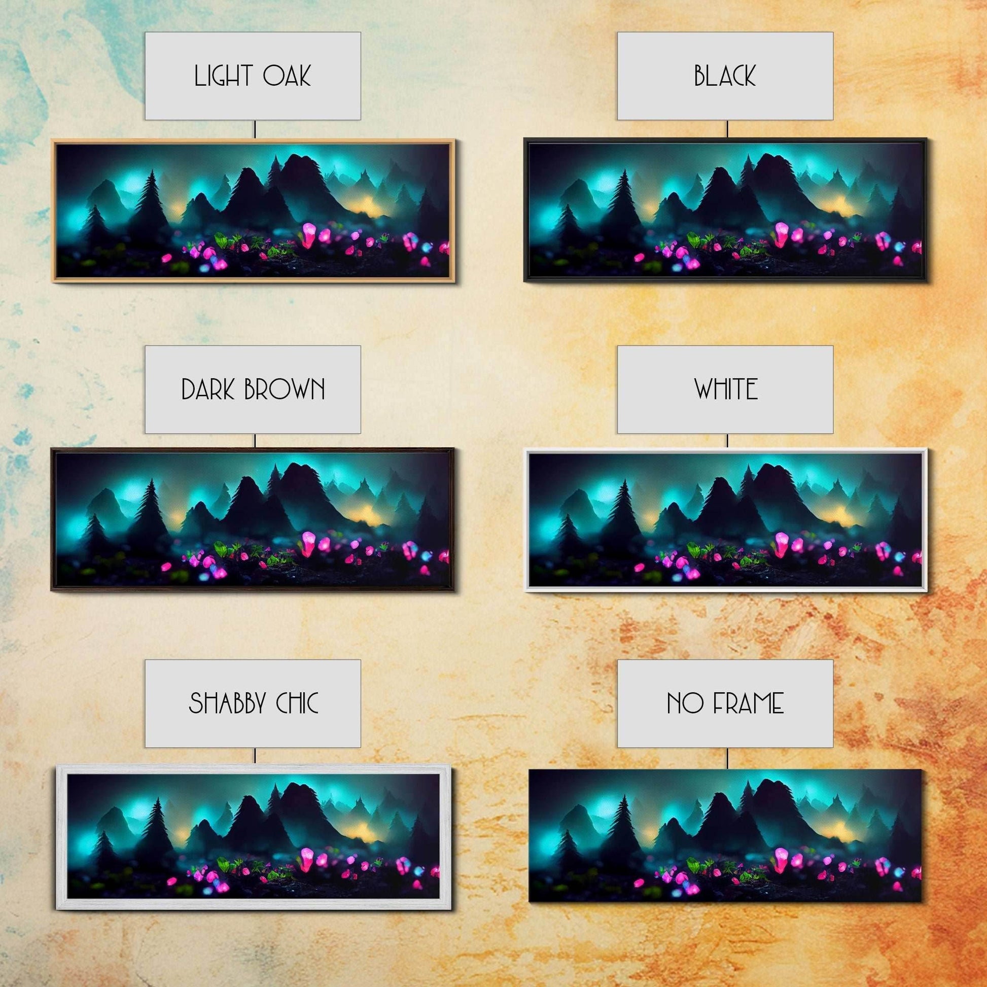 Luminescent trail in the forest, fantasy art, RPG concept art, canvas print, tiny worlds, glowing mushrooms out of focus, miniature worlds - 10x30 Inches / Gallery Wrap Canvas - Ready To Hang