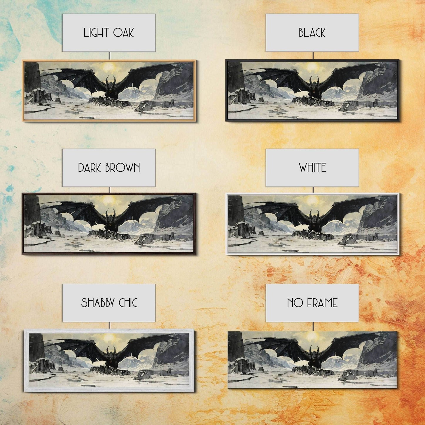 Panoramic Of a Dragon, Framed Canvas Print, Fantasy Decor, Fantasy Dragon Painting - 10x30 Inches / Gallery Wrap Canvas - Ready To Hang