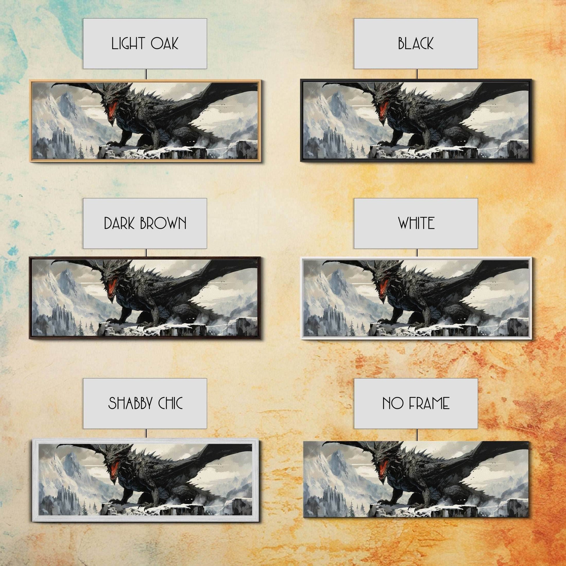 Dragon Painting, Framed Canvas Print, Dragon Art, Fantasy Art, Fantasy Painting, Watercolor Dragon Painting, Art Print - 10x30 Inches / Gallery Wrap Canvas - Ready To Hang