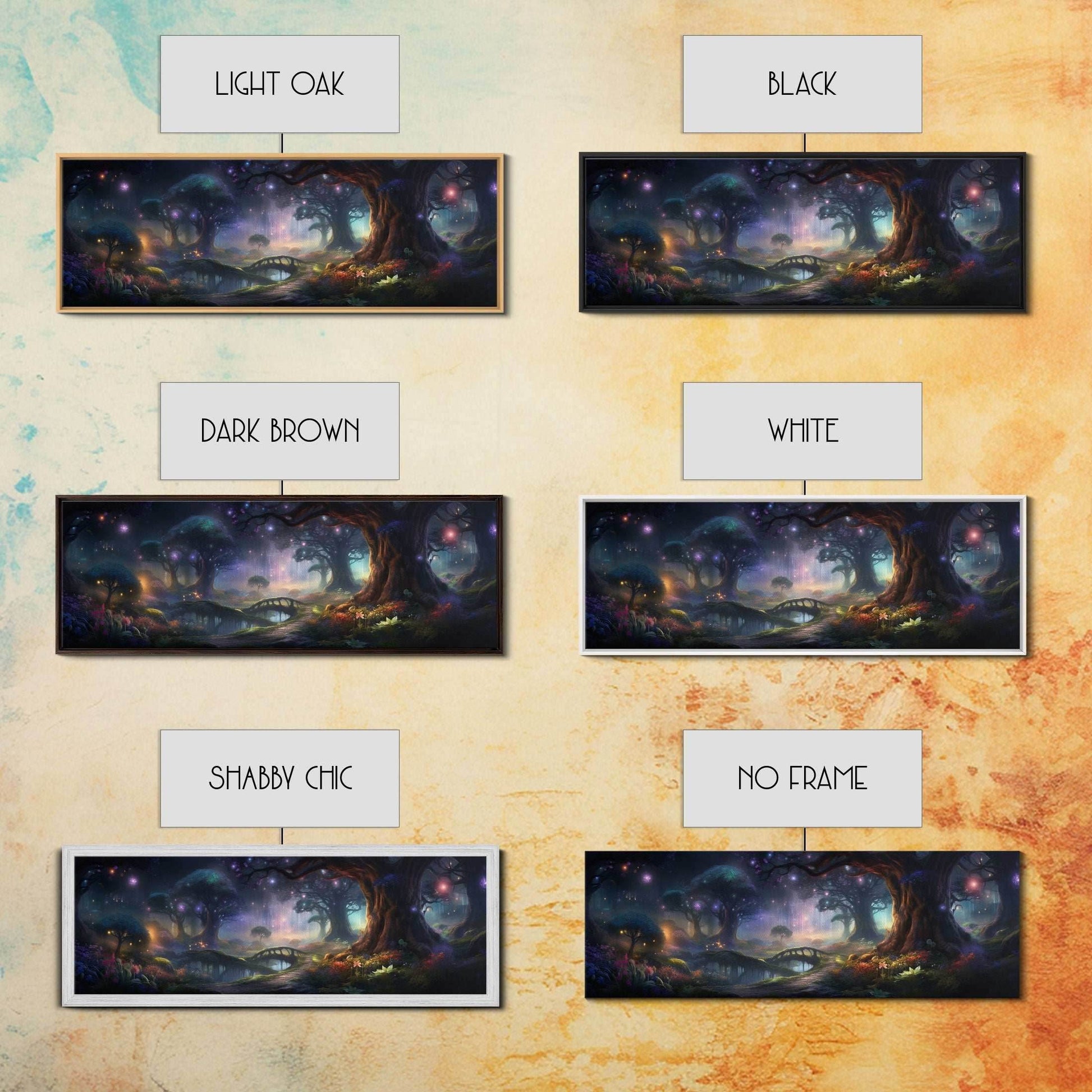 Spiritual Fantasy Forest Wall Art Print, Lanterns and Glowing Trees and Rivers, Fantasy Painting, Living Room Wall Art - 10x30 Inches / Gallery Wrap Canvas - Ready To Hang