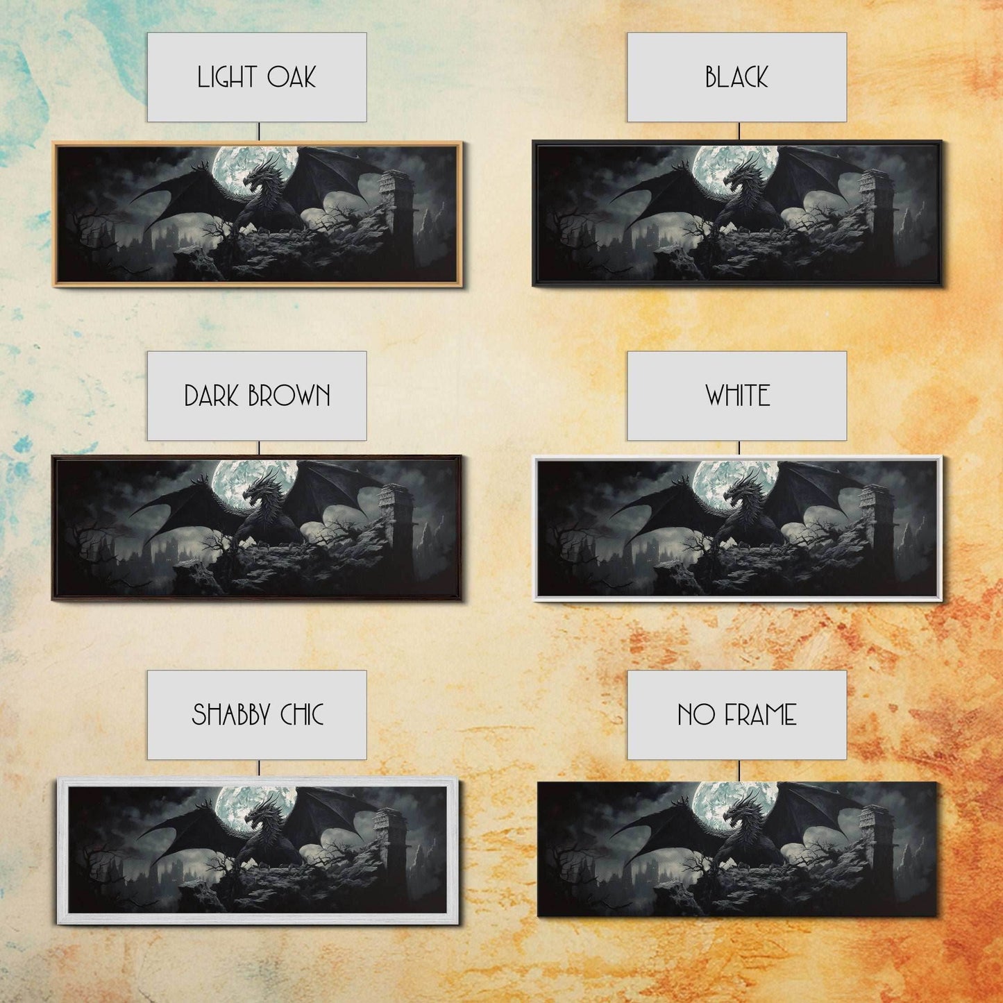 The Dragon, Framed Canvas Print, Panoramic Fantasy Painting, Fantasy Decor, Dragon Art, Dragon Painting, Dragon art print - 10x30 Inches / Gallery Wrap Canvas - Ready To Hang