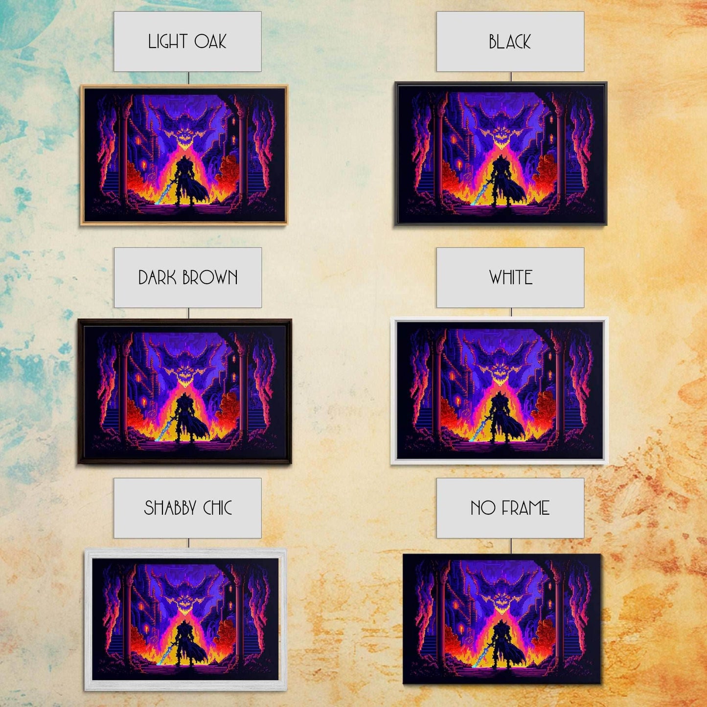 8 bit Pixel art, RPG video game concept art, Paladin faces the Dragon, synthwave style, framed canvas print - 8x12 Inches / Gallery Wrap Canvas - Ready To Hang