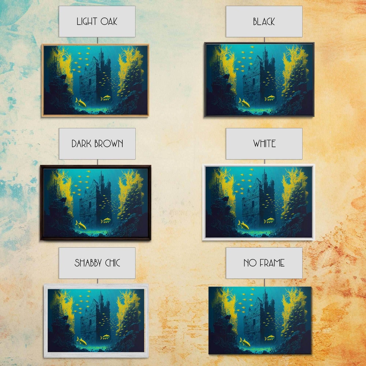 Underwater castle fantasy art, 8 bit pixel art for videogame room, framed canvas print - 8x12 Inches / Gallery Wrap Canvas - Ready To Hang