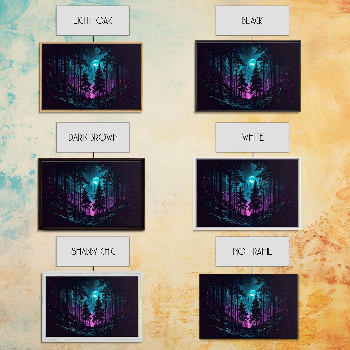 Turquoise and violet fantasy forest, aesthetic, framed canvas print - 8x12 Inches / Gallery Wrap Canvas - Ready To Hang